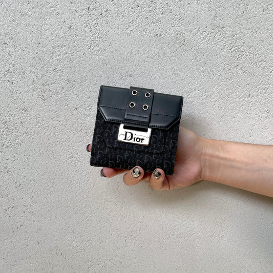 RARE☆☆☆CHRISTIAN DIOR Trotter Canvas Street Chic Short Wallet Black &amp; Silver