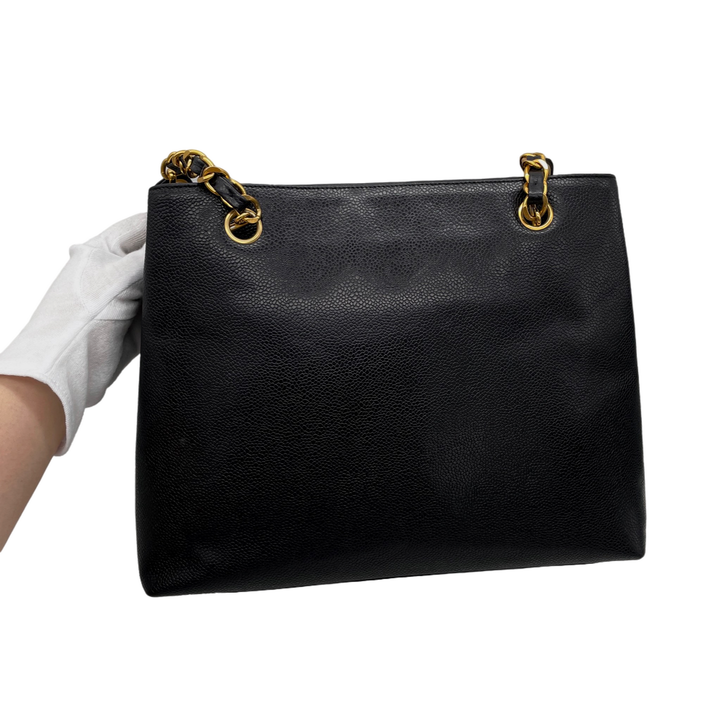 RARE☆☆☆CHANEL Jumbo CC LOGO Pocket Caviar Skin Leather Chains Shoulder Tote Bag Black &amp; Gold