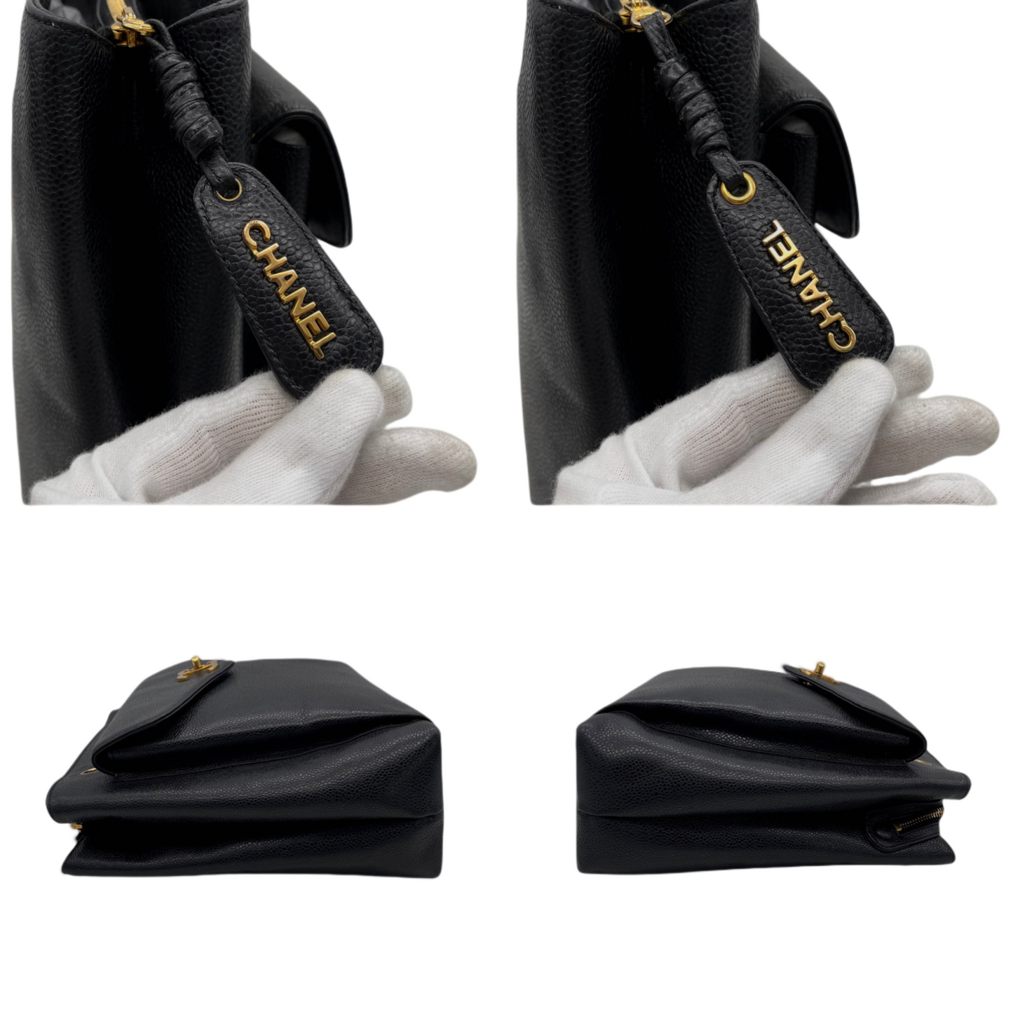 RARE☆☆☆CHANEL Jumbo CC LOGO Pocket Caviar Skin Leather Chains Shoulder Tote Bag Black &amp; Gold