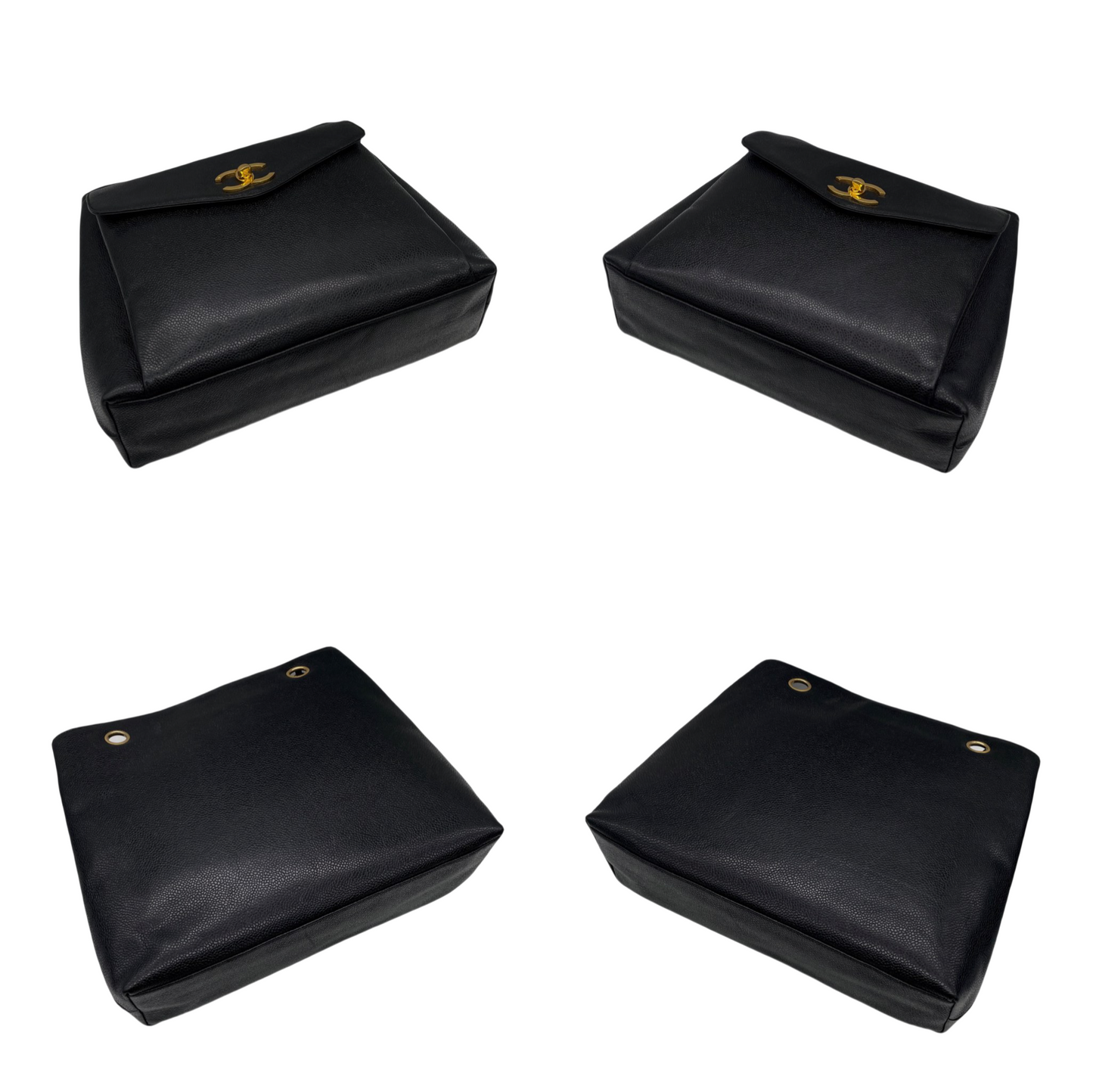 RARE☆☆☆CHANEL Jumbo CC LOGO Pocket Caviar Skin Leather Chains Shoulder Tote Bag Black &amp; Gold