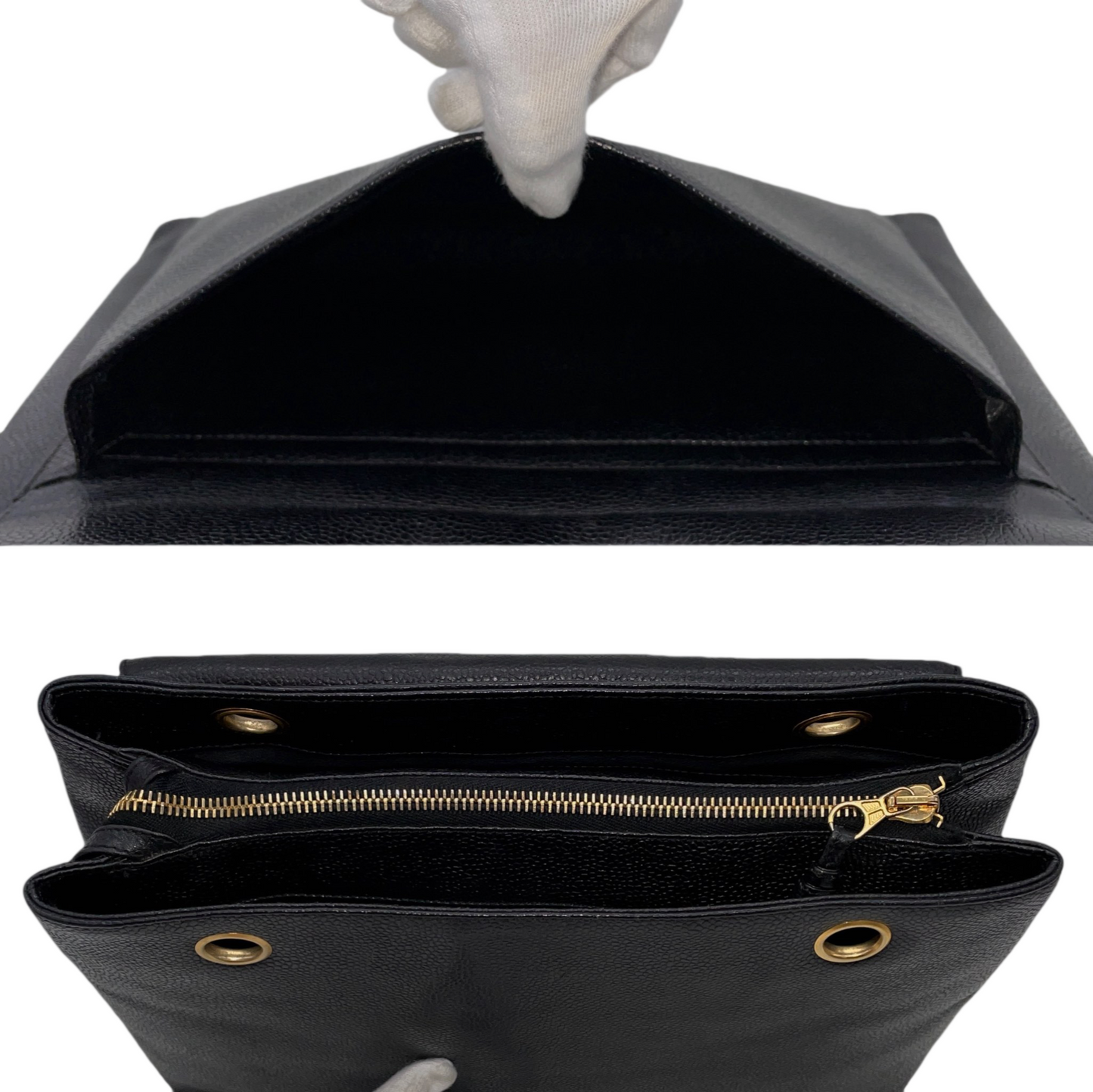 RARE☆☆☆CHANEL Jumbo CC LOGO Pocket Caviar Skin Leather Chains Shoulder Tote Bag Black &amp; Gold