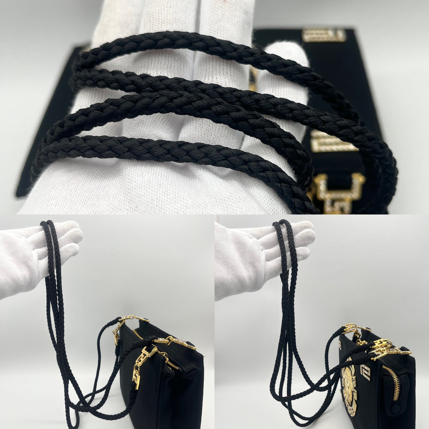 RARE☆☆☆☆AUTH Pre-owned VERSACE Medusa Shoulder Bag Black/Gold