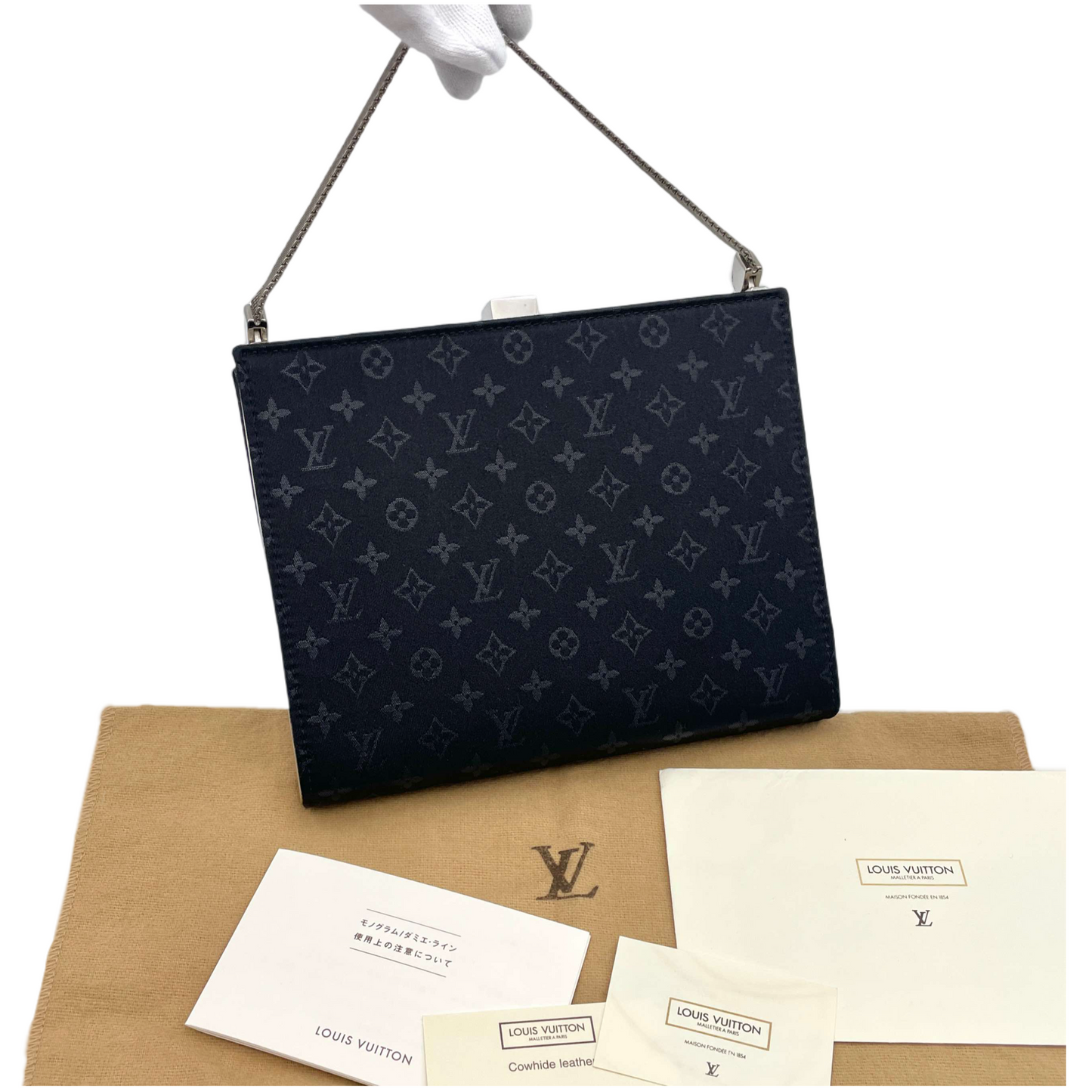 RARE☆☆☆LOUIS VUITTON 2001 Monogram Mini Lin Anjou MM Handbag M92101 Black & Silver