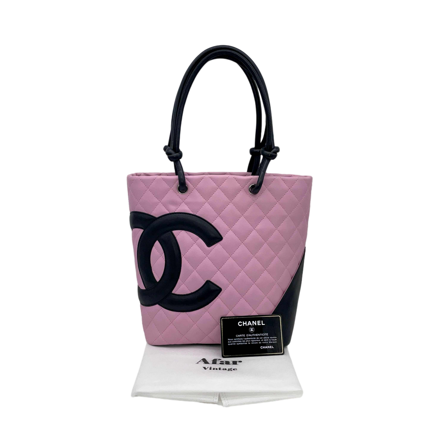 RARE☆☆☆☆CHANEL Cambon Line Matelassé Tote Hand Bag PM Pink & Black