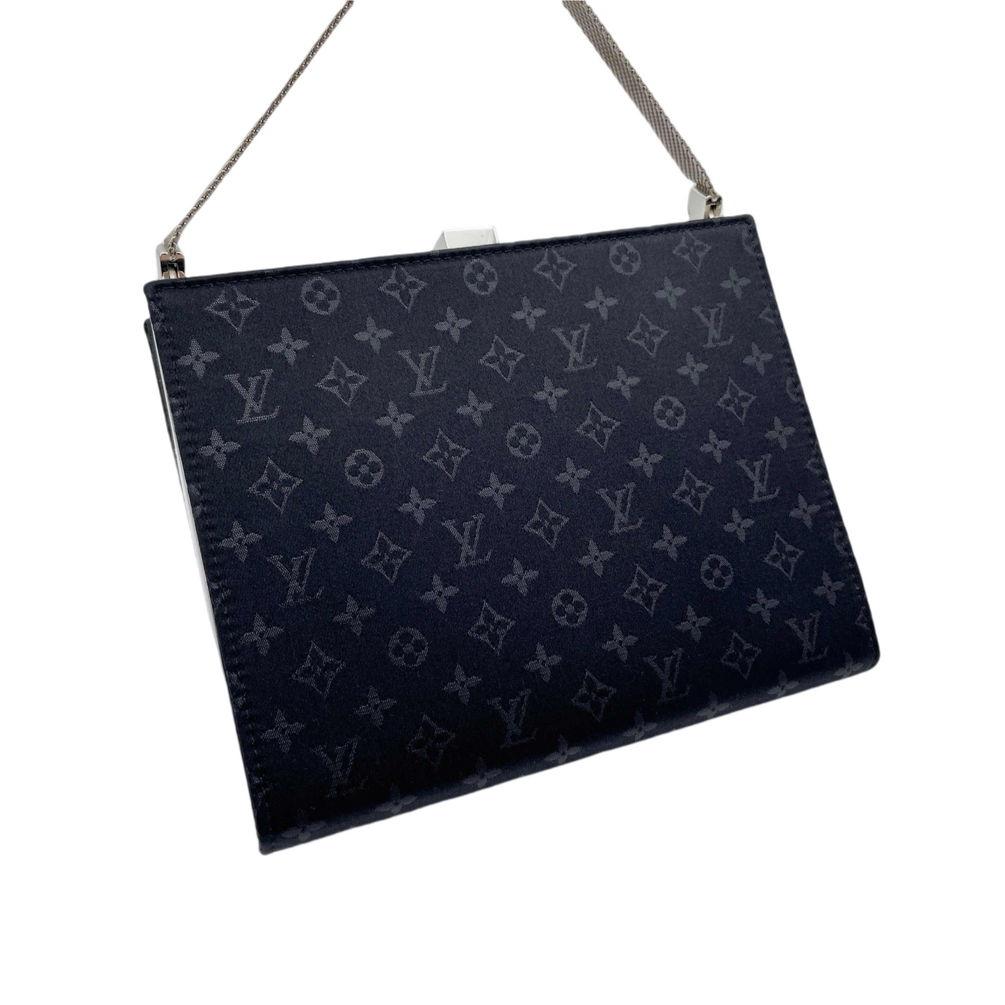 RARE☆☆☆LOUIS VUITTON 2001 Monogram Mini Lin Anjou MM Handbag M92101 Black & Silver