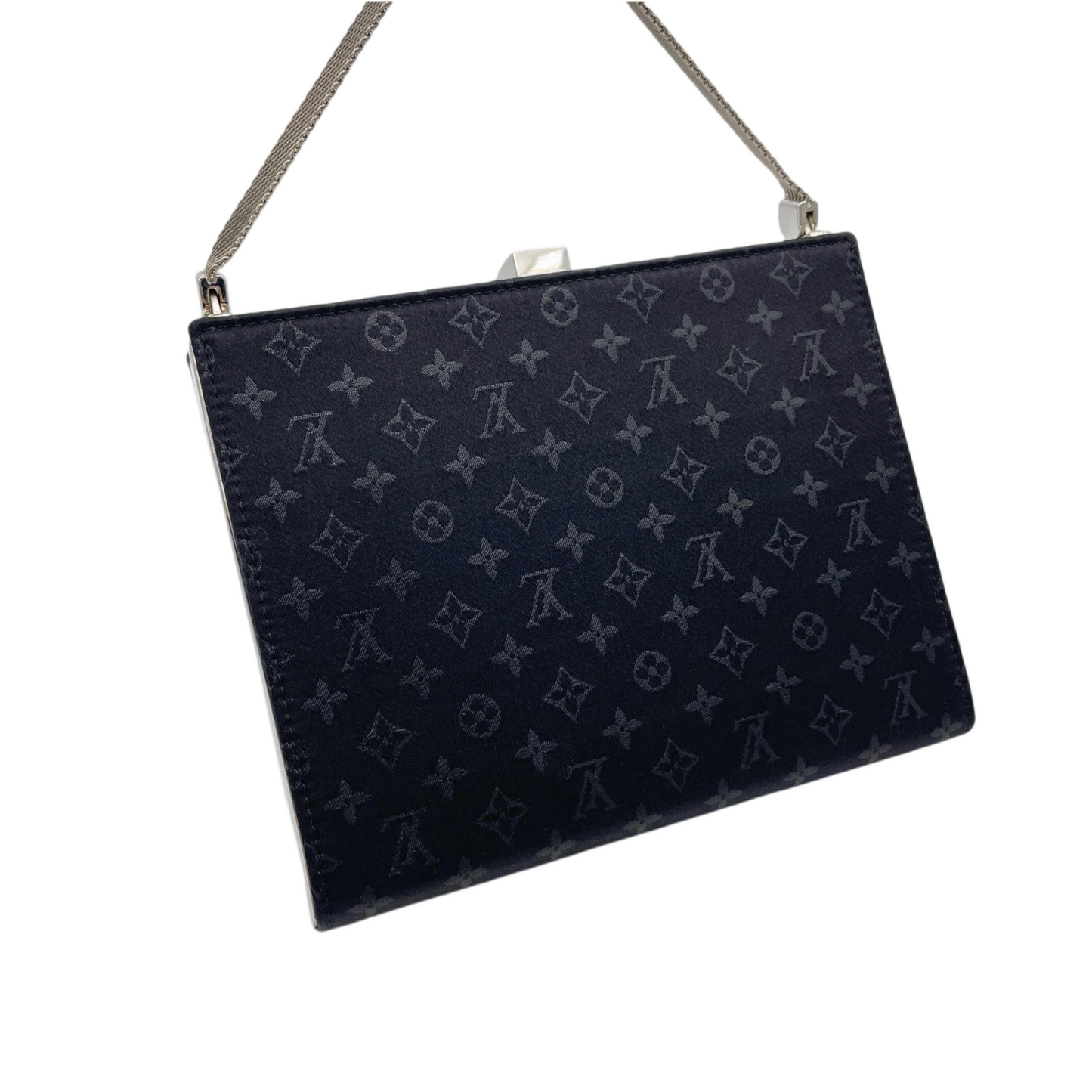 RARE☆☆☆LOUIS VUITTON 2001 Monogram Mini Lin Anjou MM Handbag M92101 Black & Silver