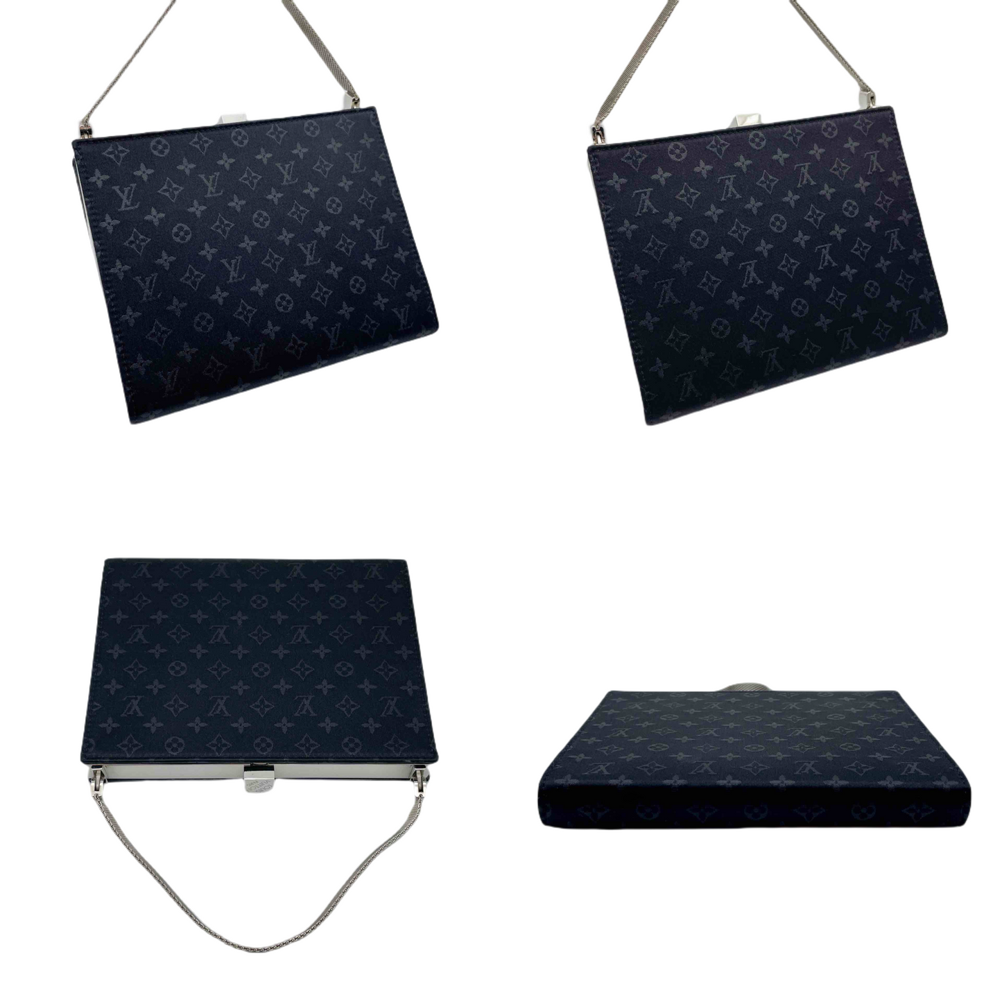 RARE☆☆☆LOUIS VUITTON 2001 Monogram Mini Lin Anjou MM Handbag M92101 Black & Silver