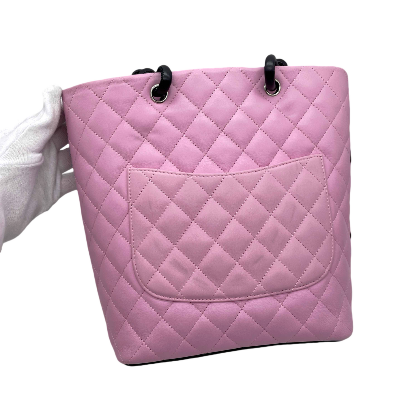 RARE☆☆☆☆CHANEL Cambon Line Matelassé Tote Hand Bag PM Pink & Black