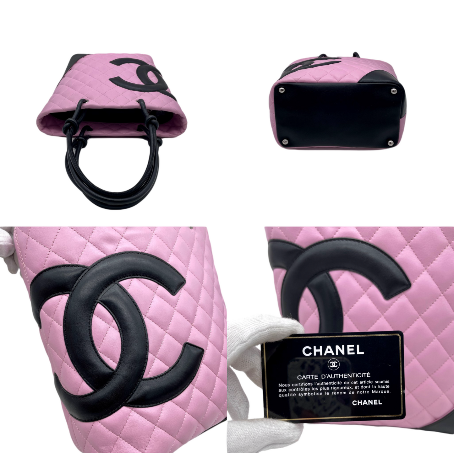 RARE☆☆☆☆CHANEL Cambon Line Matelassé Tote Hand Bag PM Pink & Black