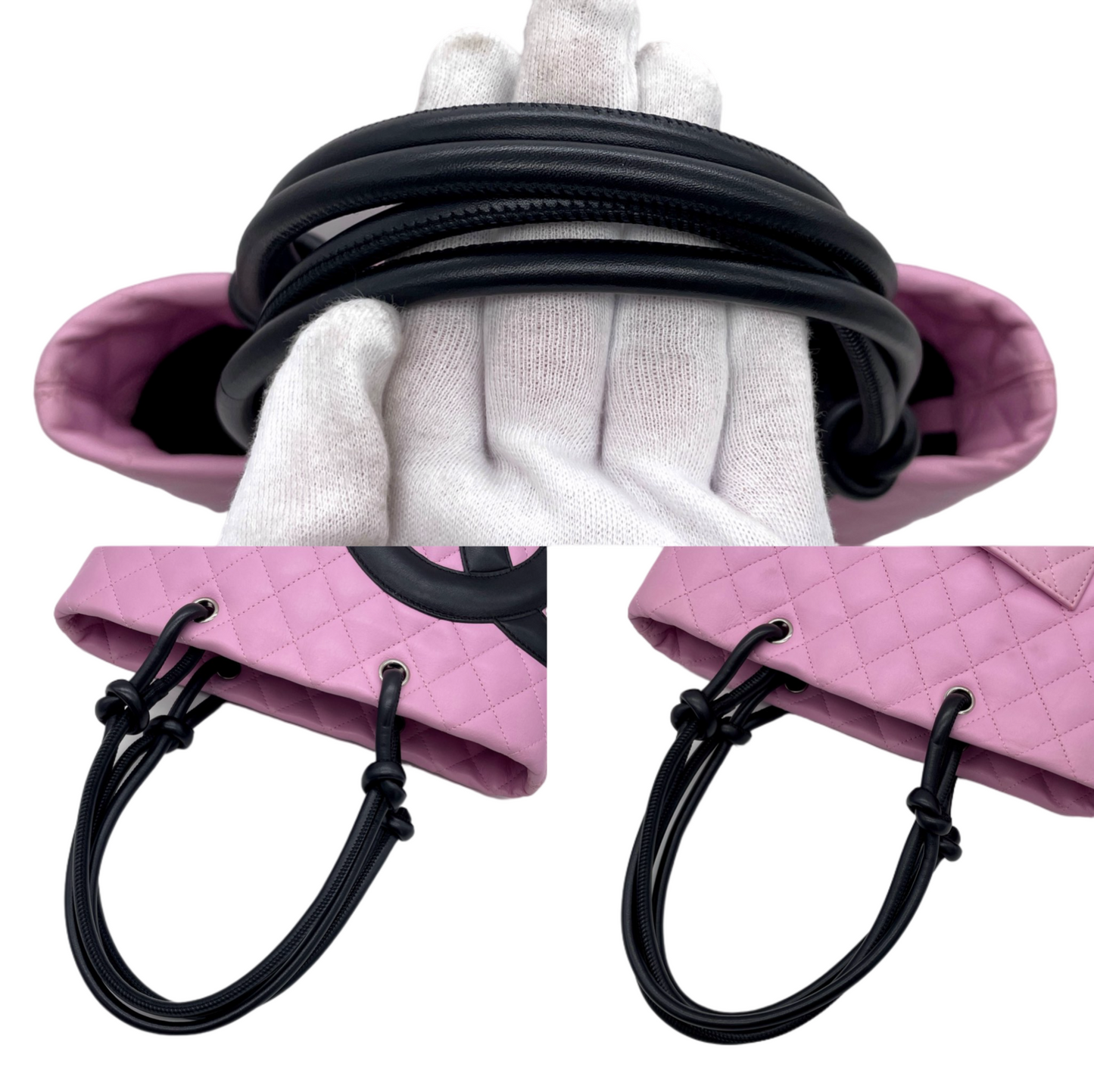 RARE☆☆☆☆CHANEL Cambon Line Matelassé Tote Hand Bag PM Pink & Black