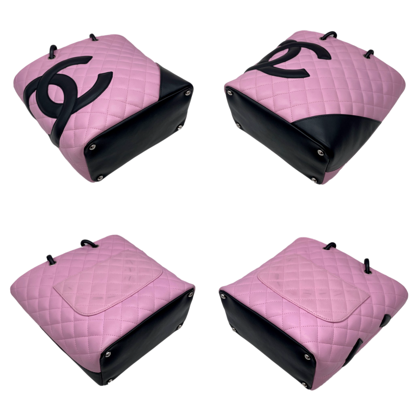 RARE☆☆☆☆CHANEL Cambon Line Matelassé Tote Hand Bag PM Pink & Black