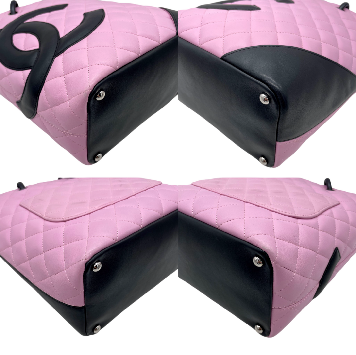 RARE☆☆☆☆CHANEL Cambon Line Matelassé Tote Hand Bag PM Pink & Black