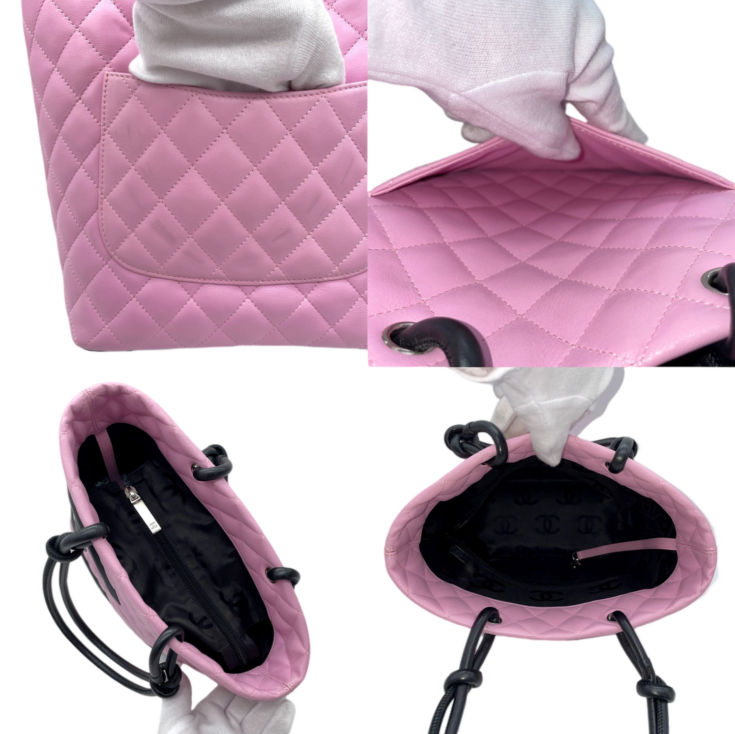 RARE☆☆☆☆CHANEL Cambon Line Matelassé Tote Hand Bag PM Pink & Black