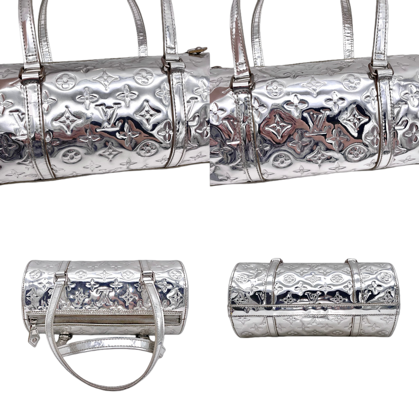 RARE★★★★★LOUIS VUITTON 2006 Monogram Miroir Leather Papillon Handle Bag M95269 Small Silver