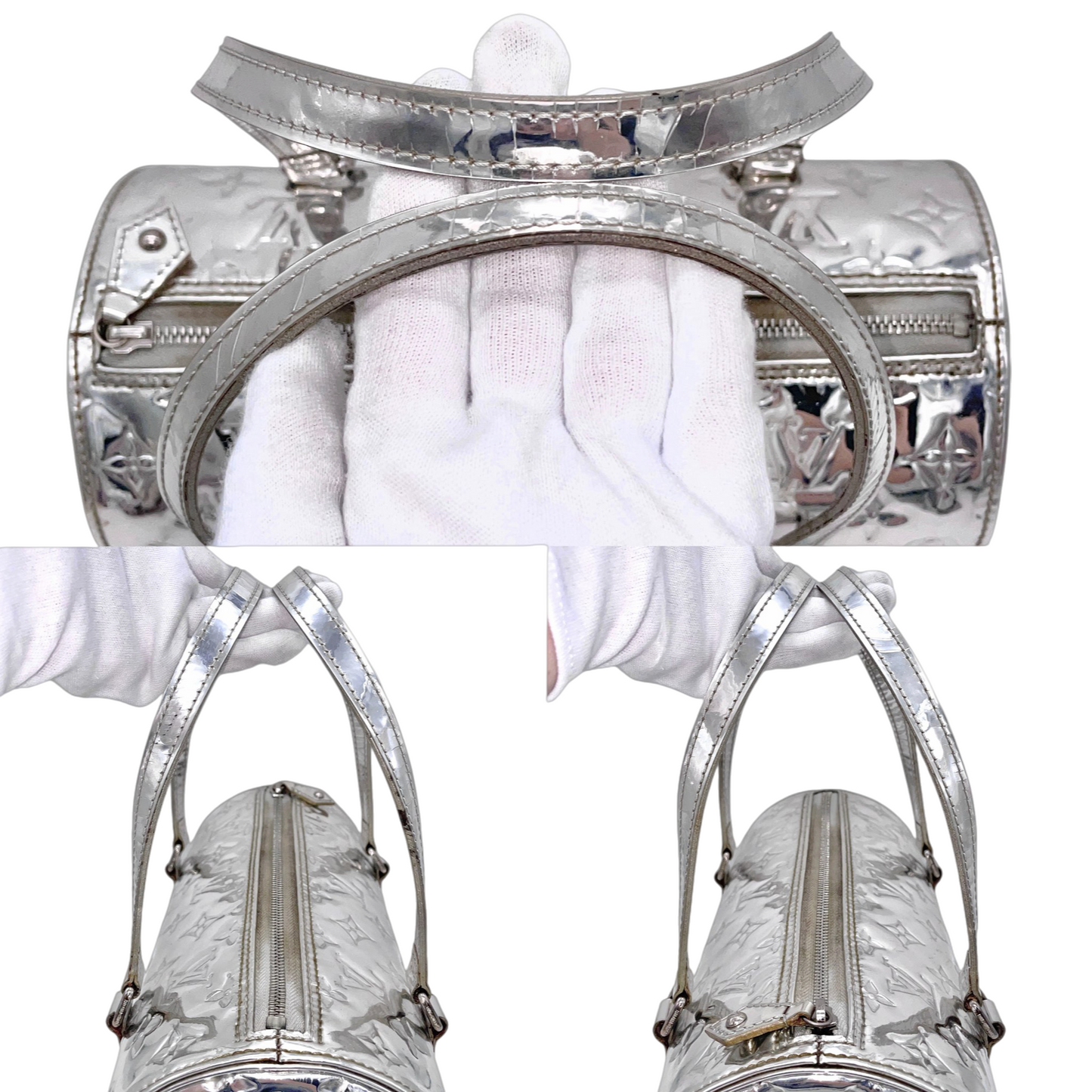 RARE★★★★★LOUIS VUITTON 2006 Monogram Miroir Leather Papillon Handle Bag M95269 Small Silver