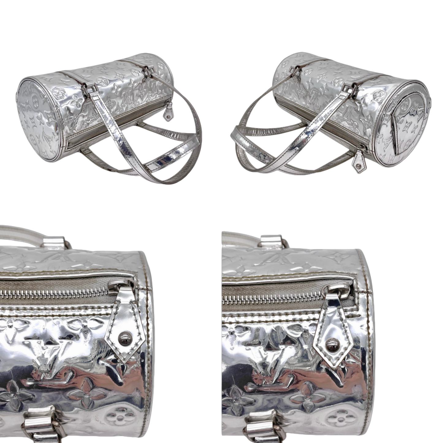 RARE★★★★★LOUIS VUITTON 2006 Monogram Miroir Leather Papillon Handle Bag M95269 Small Silver