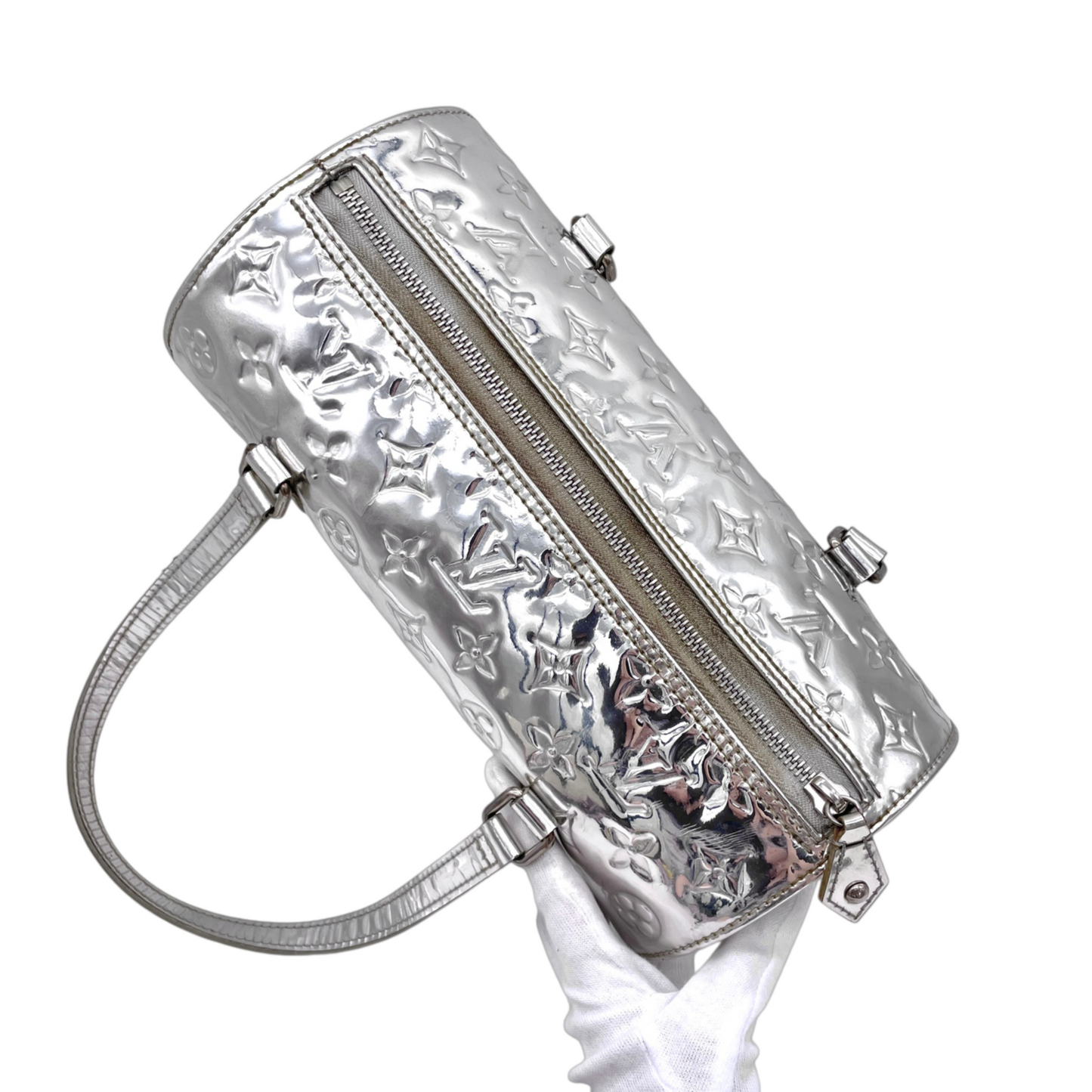 RARE★★★★★LOUIS VUITTON 2006 Monogram Miroir Leather Papillon Handle Bag M95269 Small Silver
