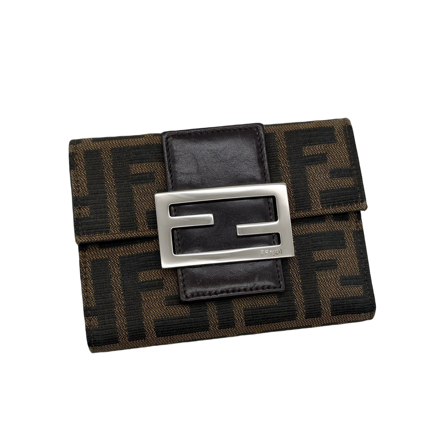 FENDI Zucca Canvas Short Wallet Brown &amp; Silver