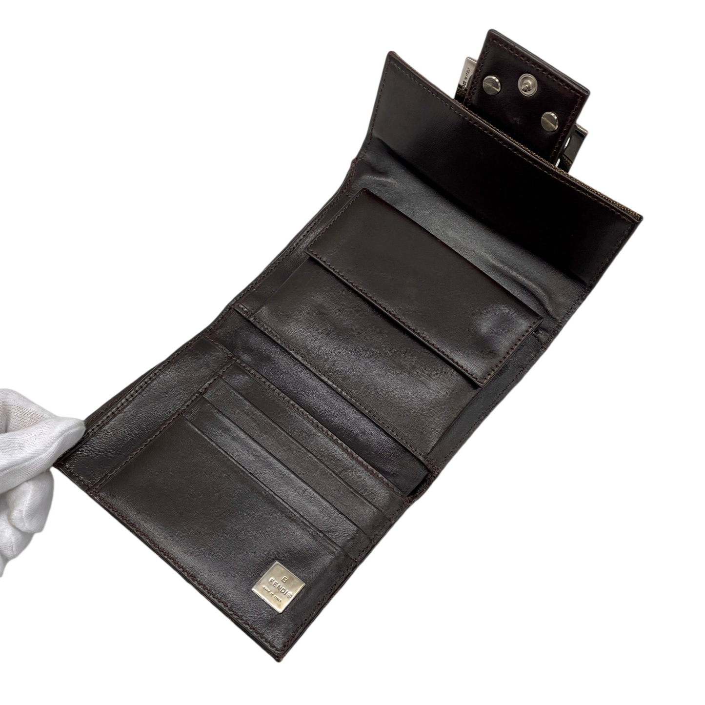 FENDI Zucca Canvas Short Wallet Brown &amp; Silver