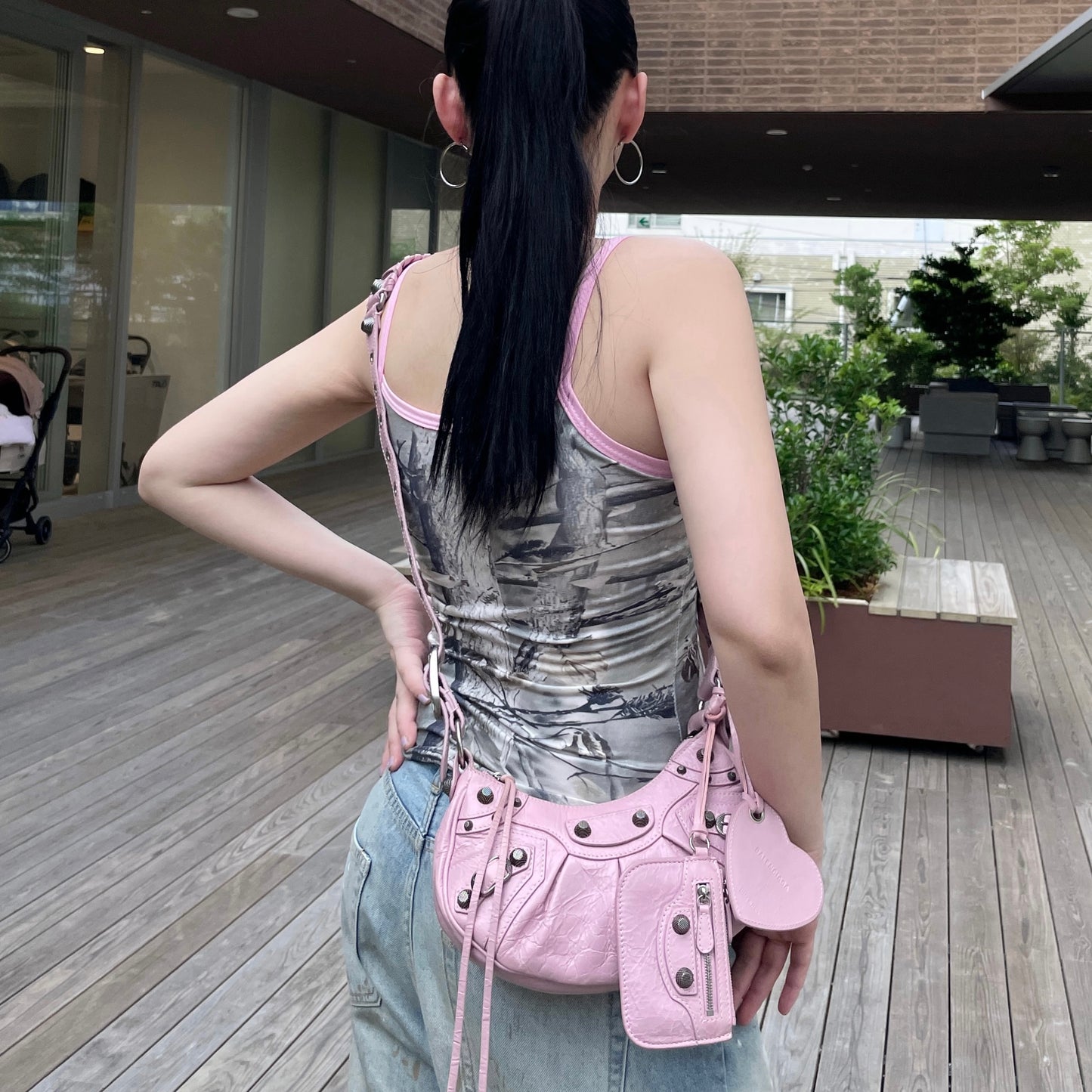 RARE★★★Balenciaga Le Cagole Arena Lambskin Shoulder Bag XS Light Pink & Antique Silver