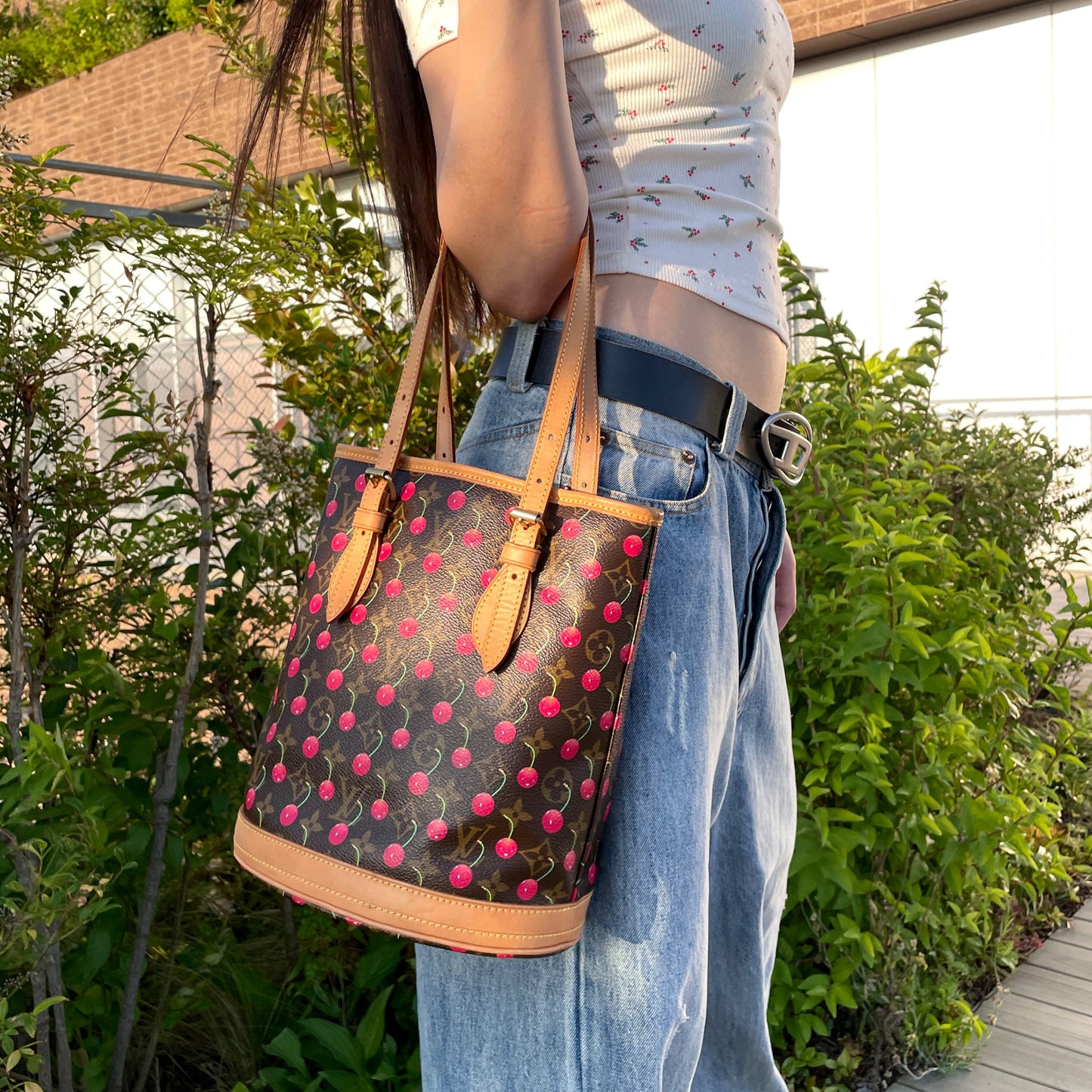 RARE☆☆☆☆☆LOUIS VUITTON Monogram x Takashi Murakami Cherry Cerises Sac Retro PM/M95012 Backet Shoulder Tote Bag