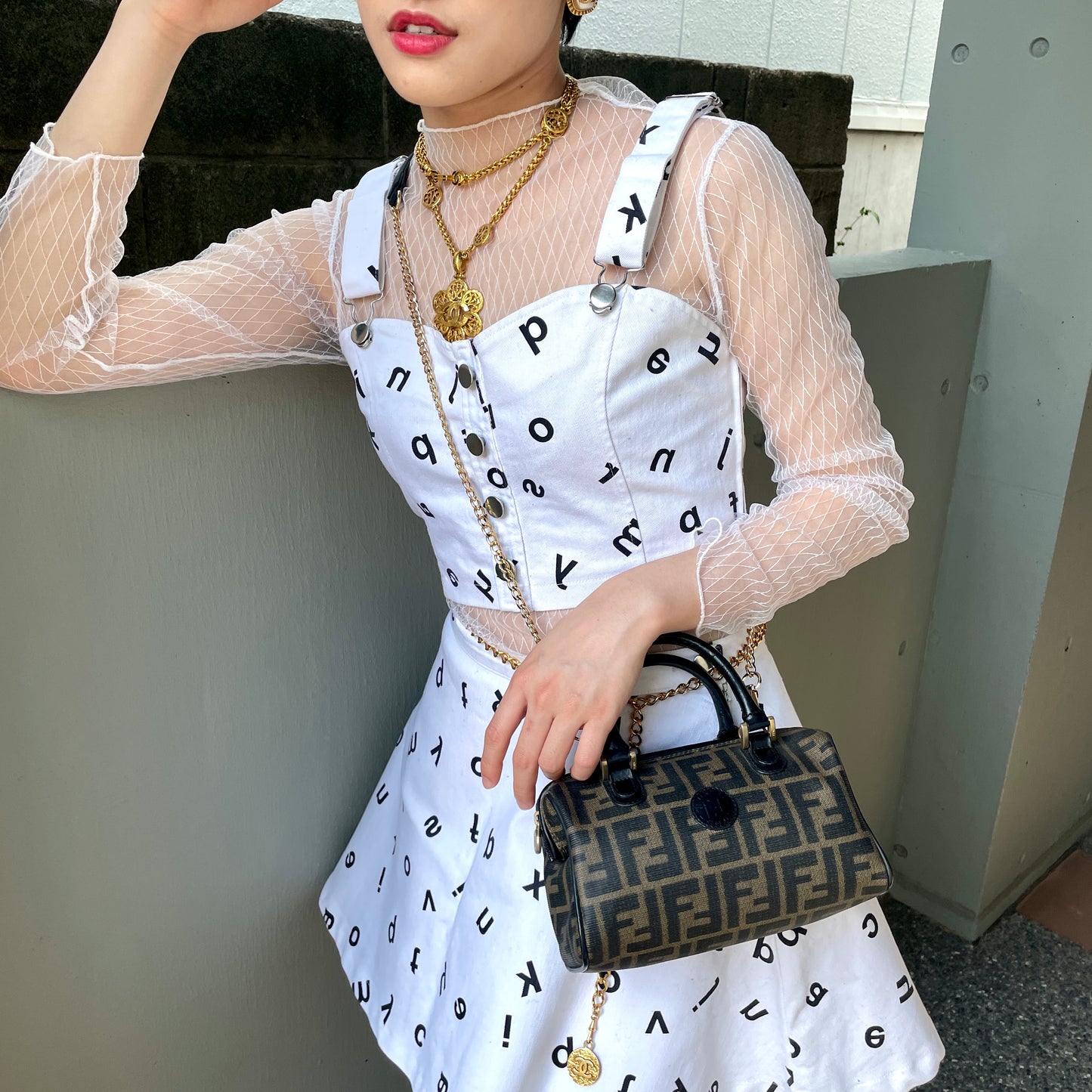 RARE☆☆☆FENDI Zucca PVC Mini Boston Handbag Khaki &amp; Black