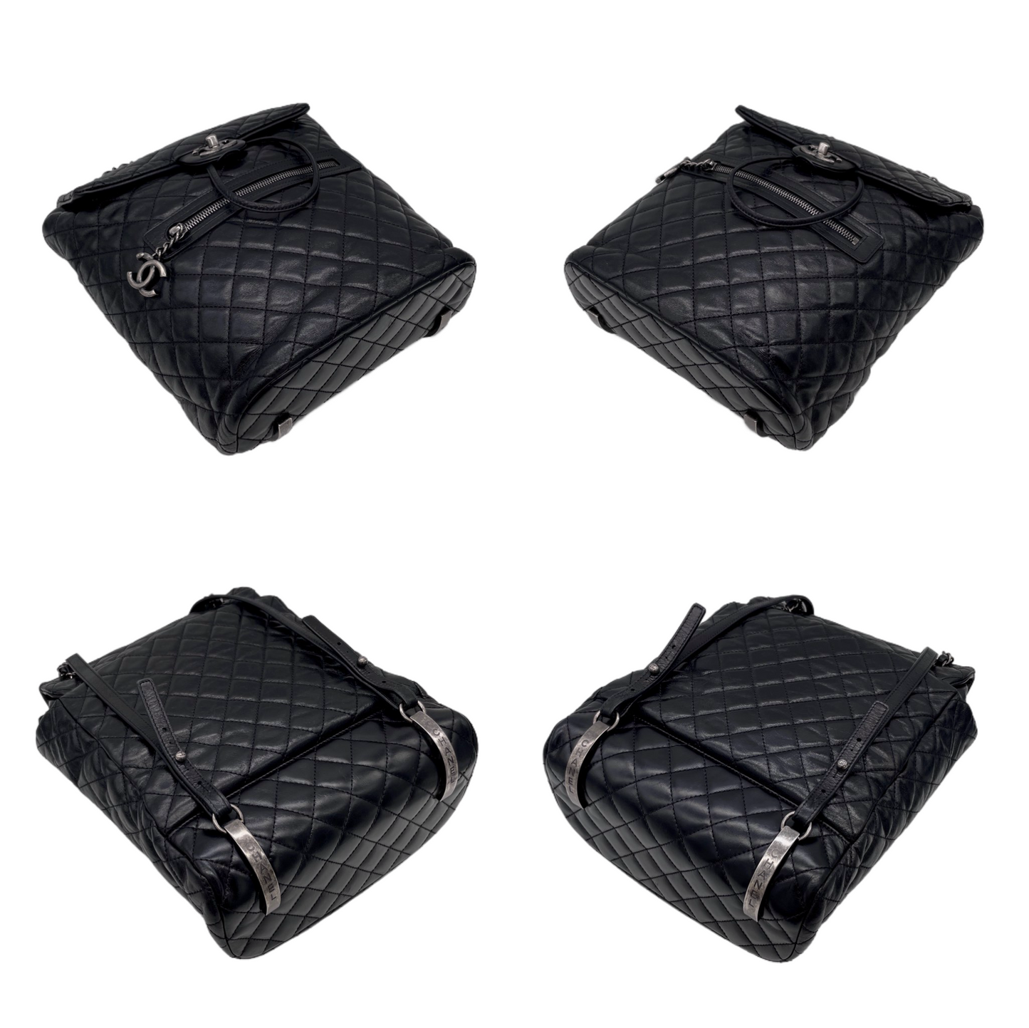 RARE☆☆☆CHANEL 2015 Matelassé CC LOGO Pendant Métiers d'Art Paris-Salzburg Chain Strap Backpack Black &amp; Silver