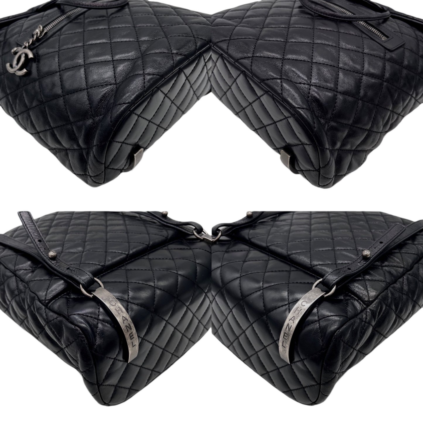 RARE☆☆☆CHANEL 2015 Matelassé CC LOGO Pendant Métiers d'Art Paris-Salzburg Chain Strap Backpack Black &amp; Silver