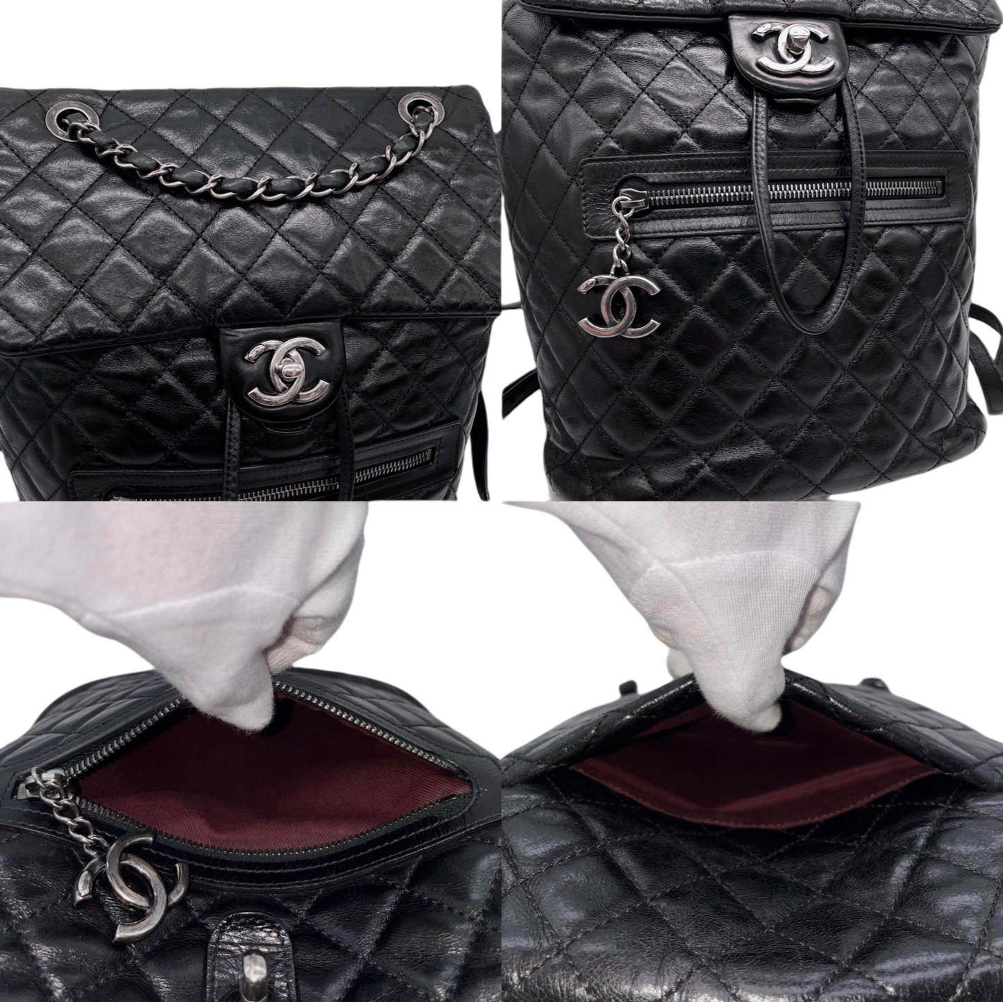 RARE☆☆☆CHANEL 2015 Matelassé CC LOGO Pendant Métiers d'Art Paris-Salzburg Chain Strap Backpack Black &amp; Silver