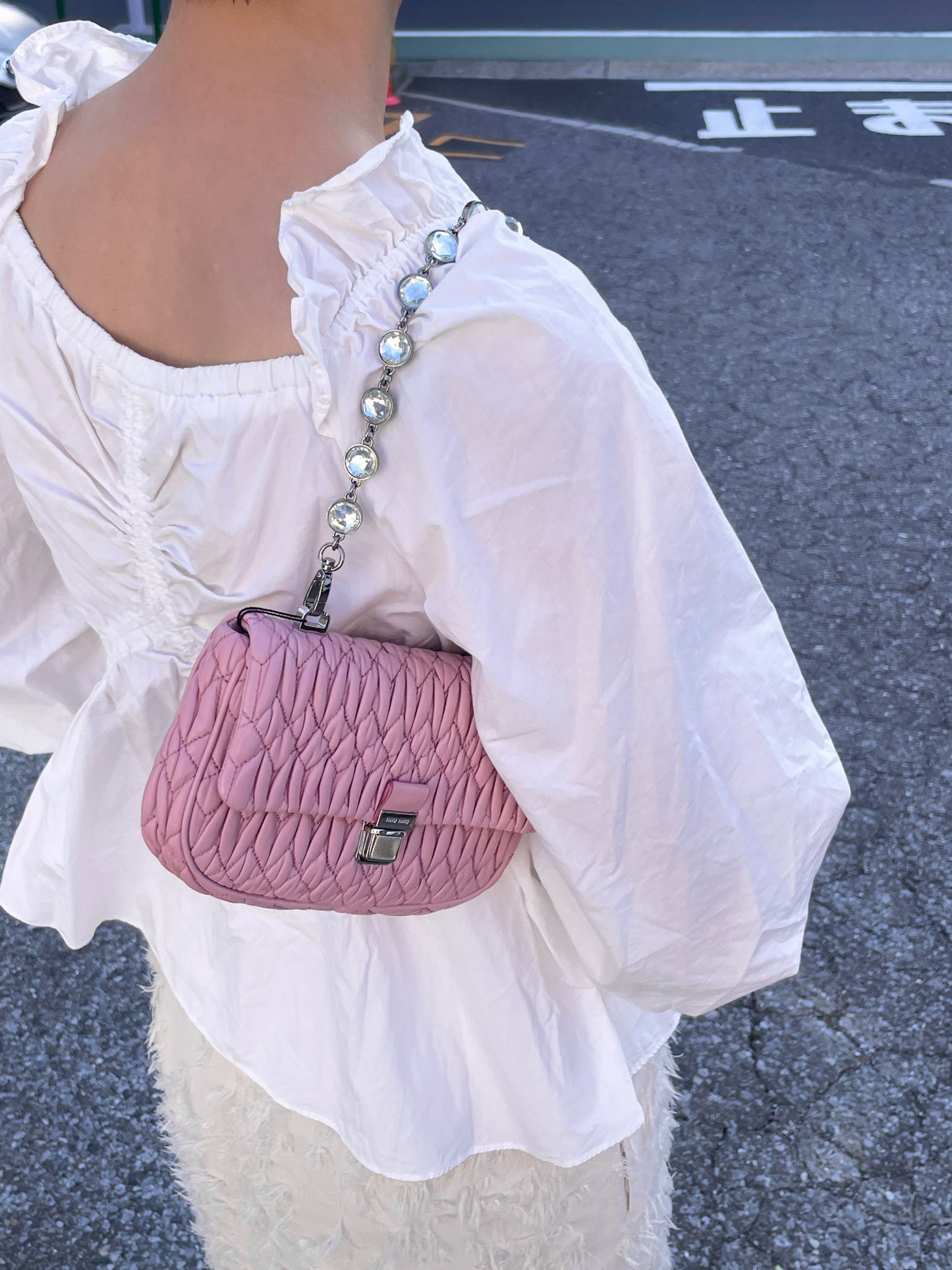 RARE☆☆☆☆MIUMIU Matellasse Crystal Chain 2Way Shoulder Bag