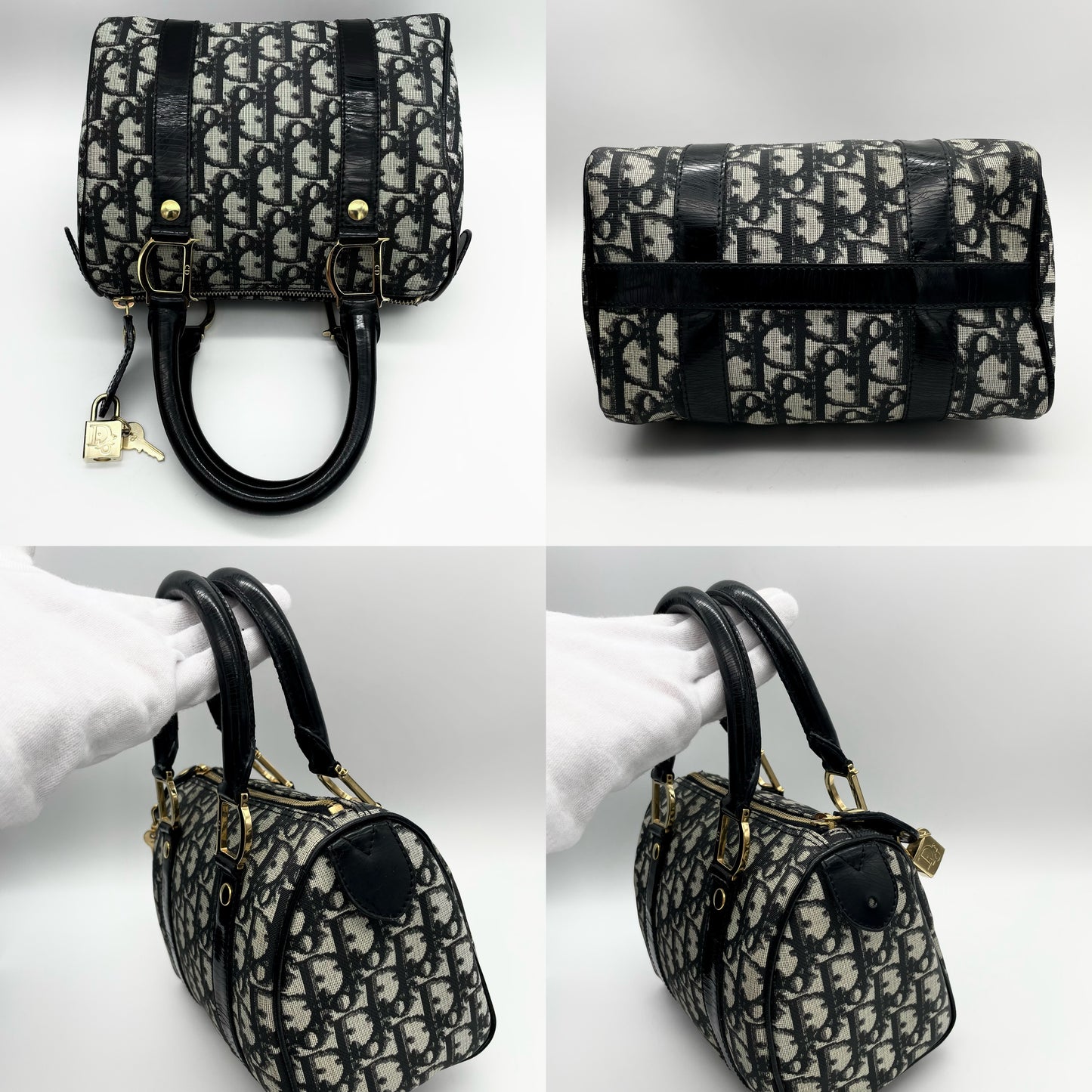 AUTH Pre-owned CHRISTIAN DIOR ﾄﾛｯﾀｰﾐﾆﾎﾞｽﾄﾝ ﾌﾞﾗｯｸ/ｺﾞｰﾙﾄﾞ