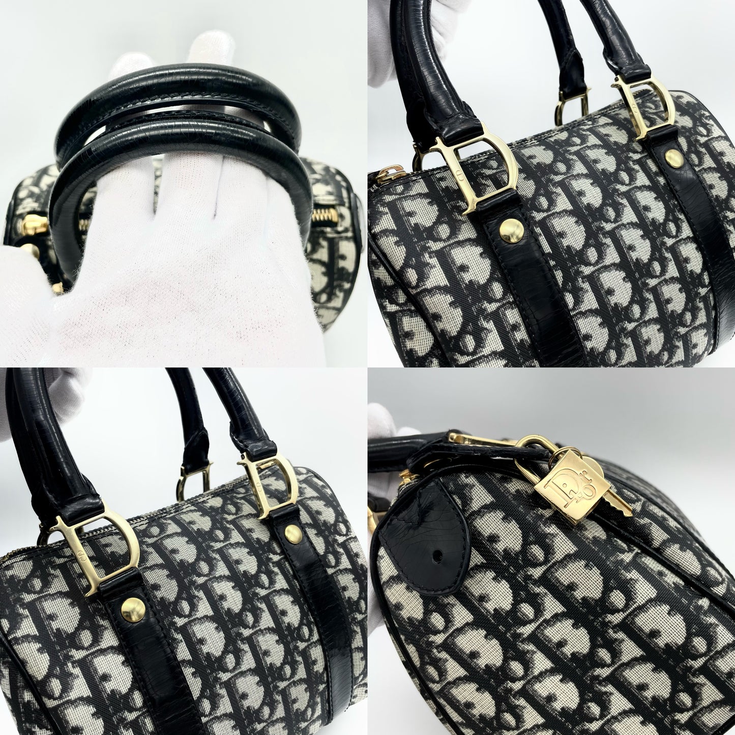 AUTH Pre-owned CHRISTIAN DIOR ﾄﾛｯﾀｰﾐﾆﾎﾞｽﾄﾝ ﾌﾞﾗｯｸ/ｺﾞｰﾙﾄﾞ