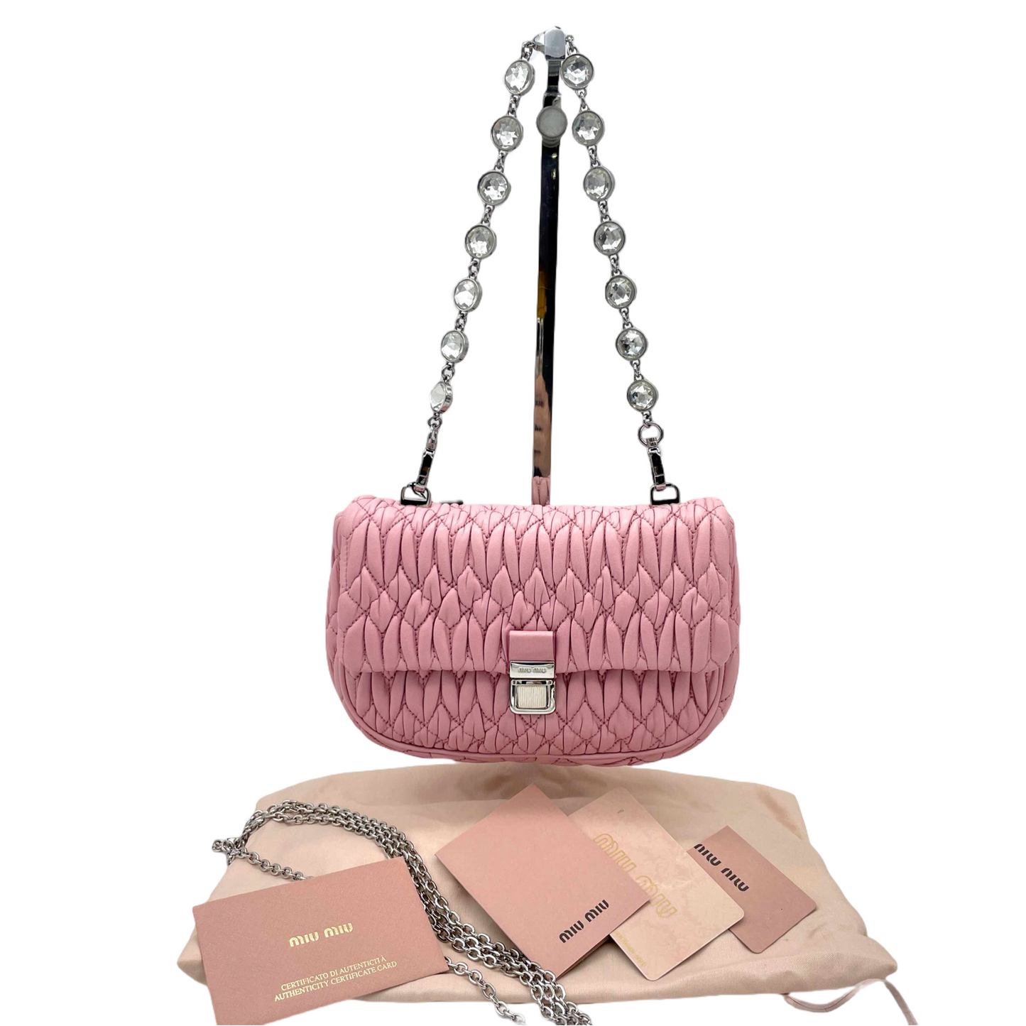 RARE☆☆☆☆MIUMIU Matellasse Crystal Chain 2Way Shoulder Bag