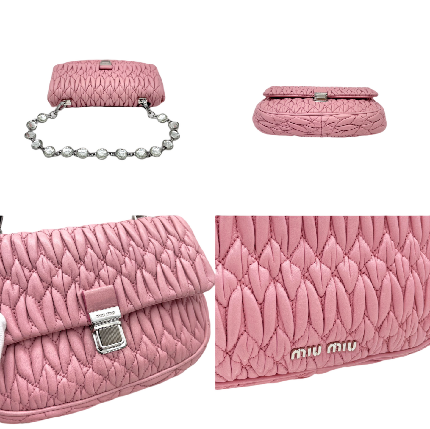 RARE☆☆☆☆MIUMIU Matellasse Crystal Chain 2Way Shoulder Bag