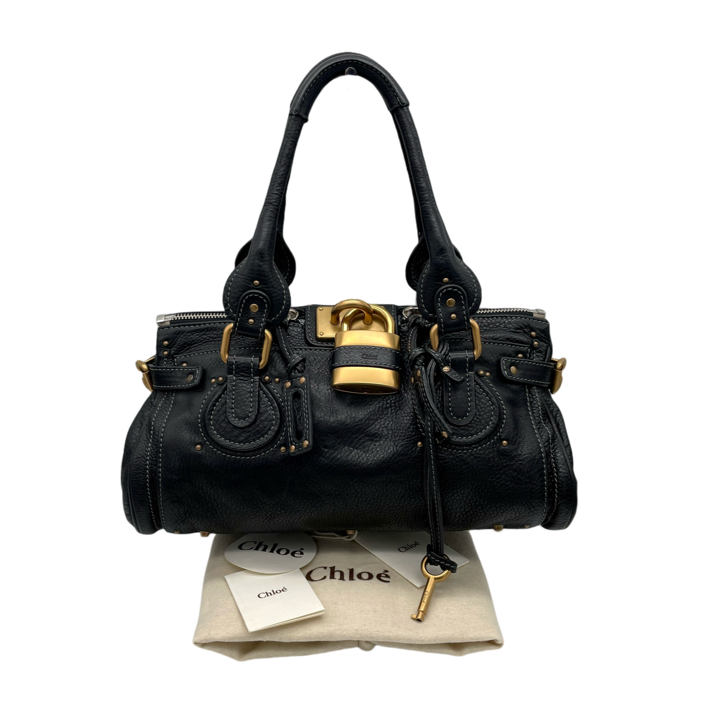 RARE☆☆☆Chloé Paddington Padlock Shoulder Bag Black &amp; Gold