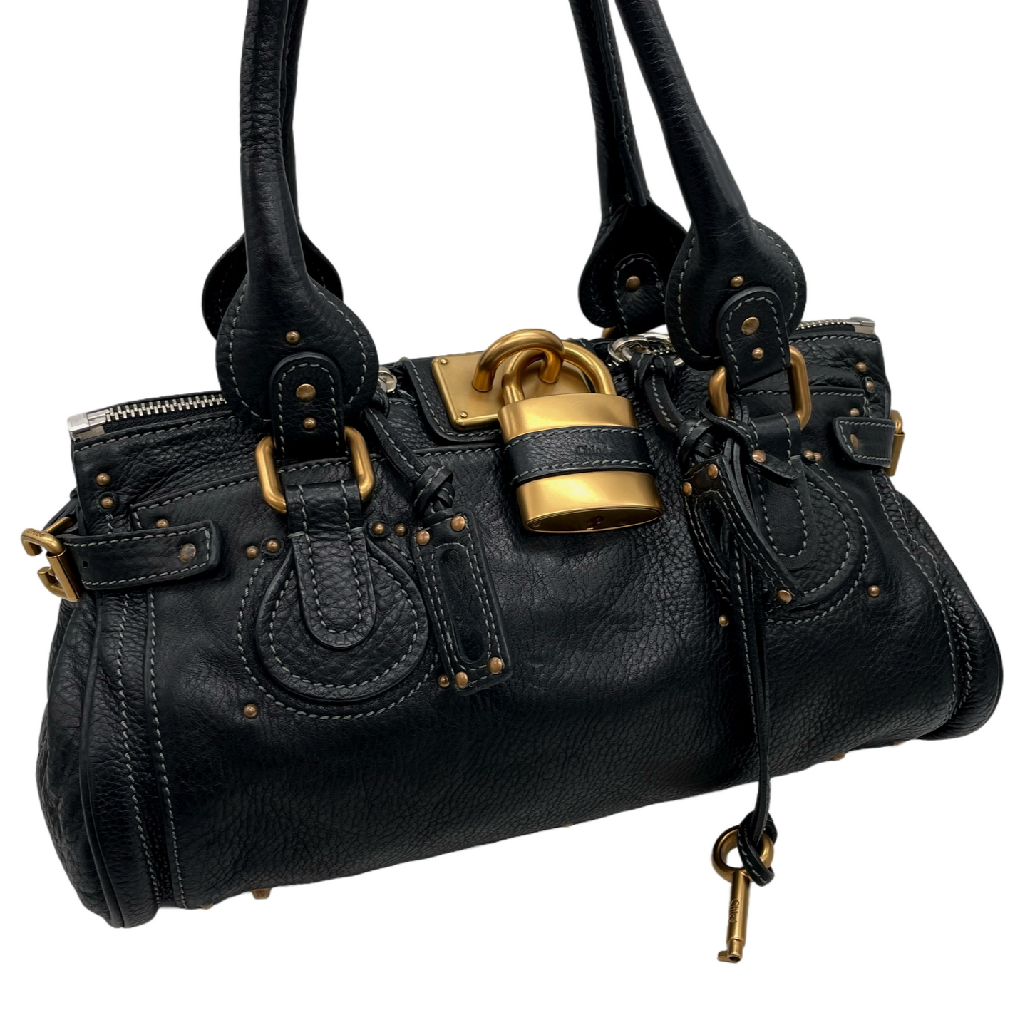 RARE☆☆☆Chloé Paddington Padlock Shoulder Bag Black &amp; Gold