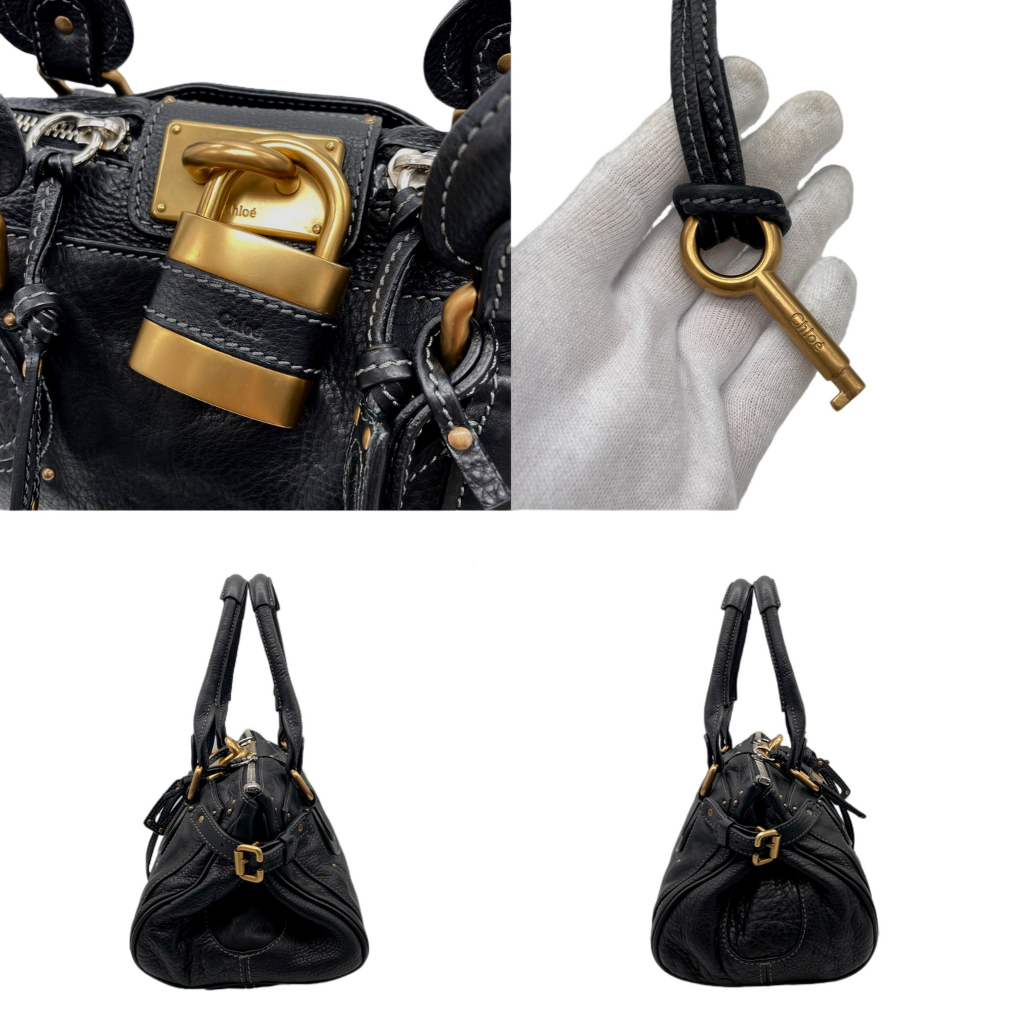 RARE☆☆☆Chloé Paddington Padlock Shoulder Bag Black &amp; Gold