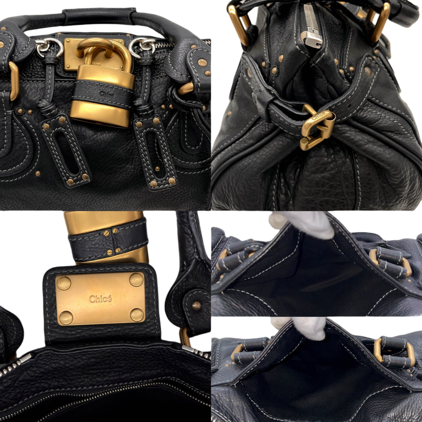 RARE☆☆☆Chloé Paddington Padlock Shoulder Bag Black &amp; Gold
