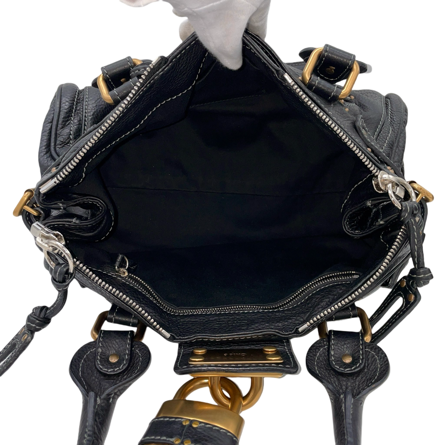 RARE☆☆☆Chloé Paddington Padlock Shoulder Bag Black &amp; Gold