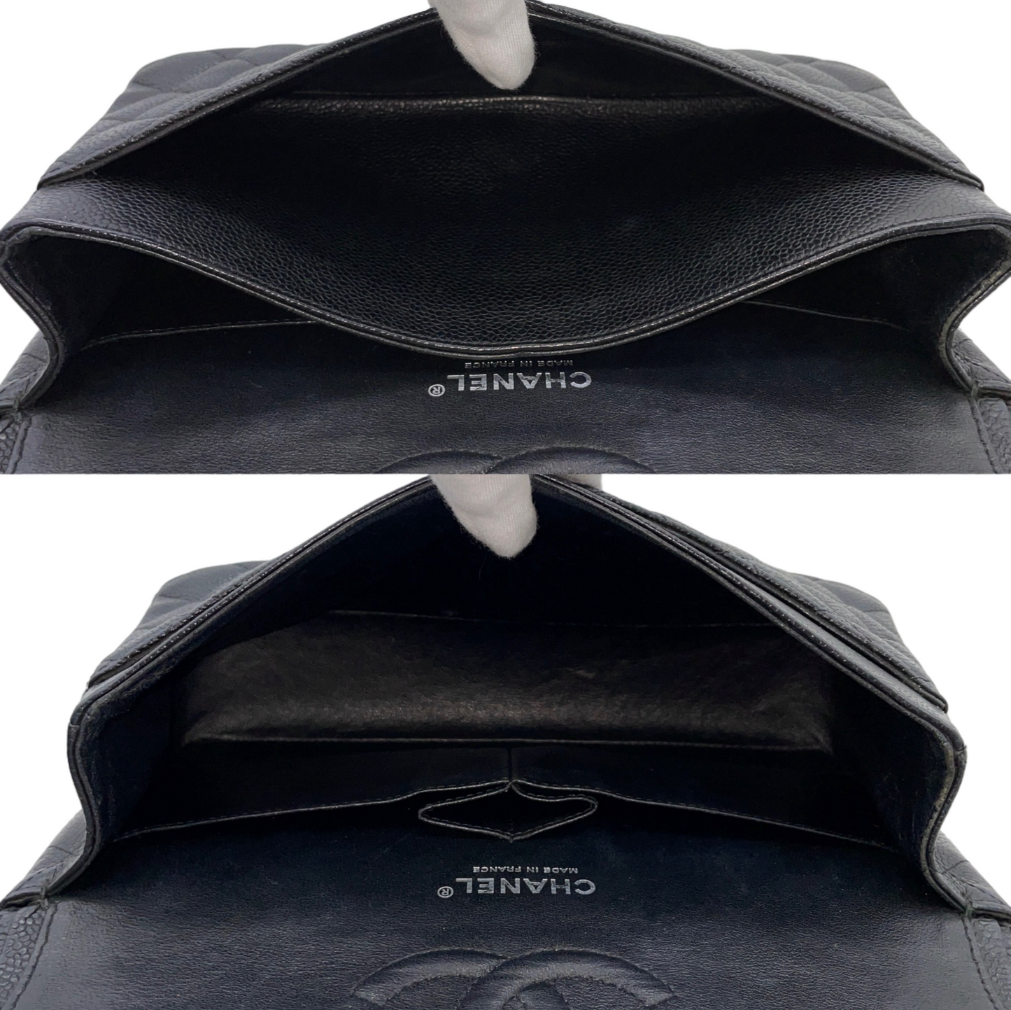 RARE☆☆☆CHANEL 2009 Matelassé Caviar Skin Leather Classic Double Chain Double Flap Bag 25cm Black &amp; Silver #