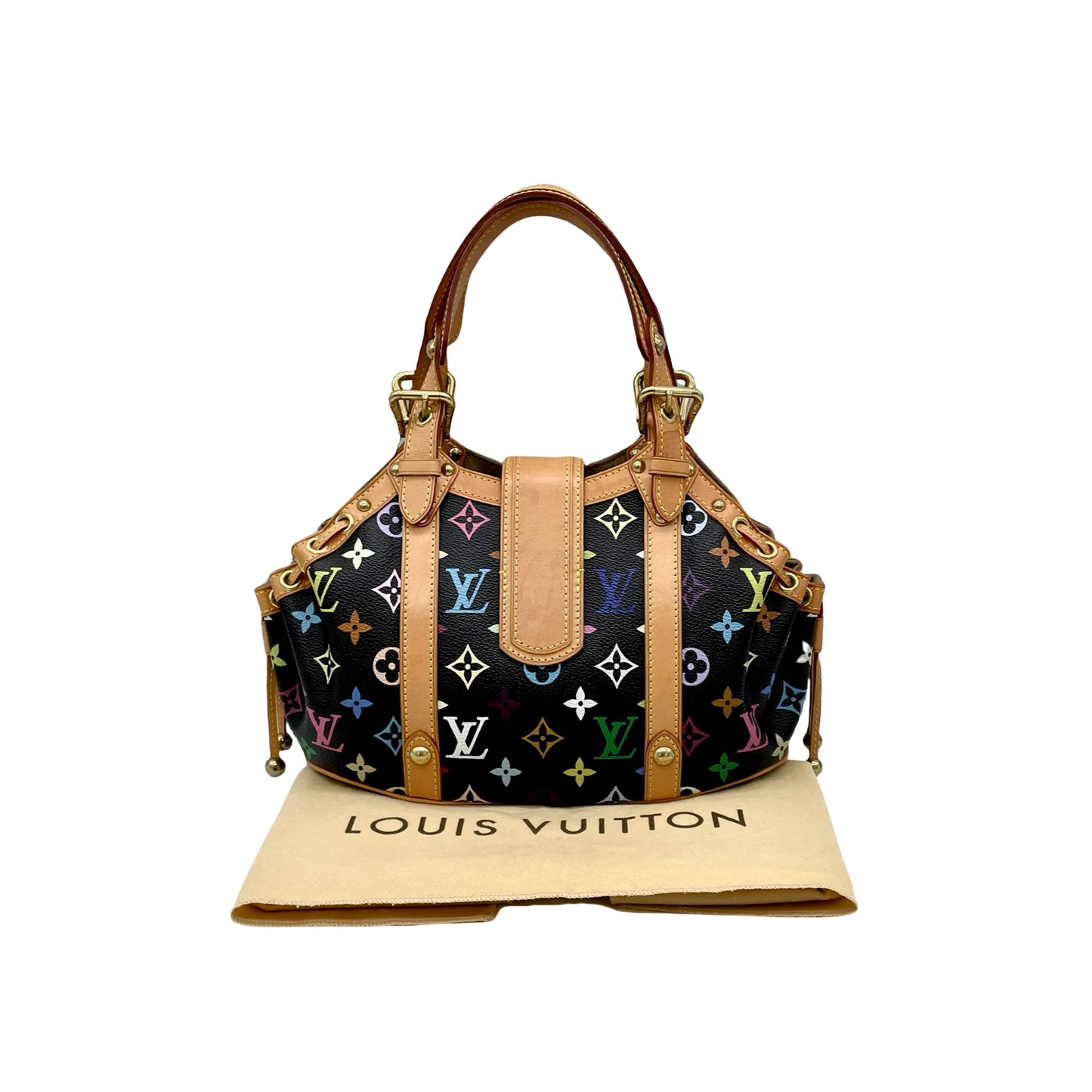 RARE☆☆AUTH Pre-owned LOUIS VUITTON Monogram Multicolor Black Teda GM Handbag