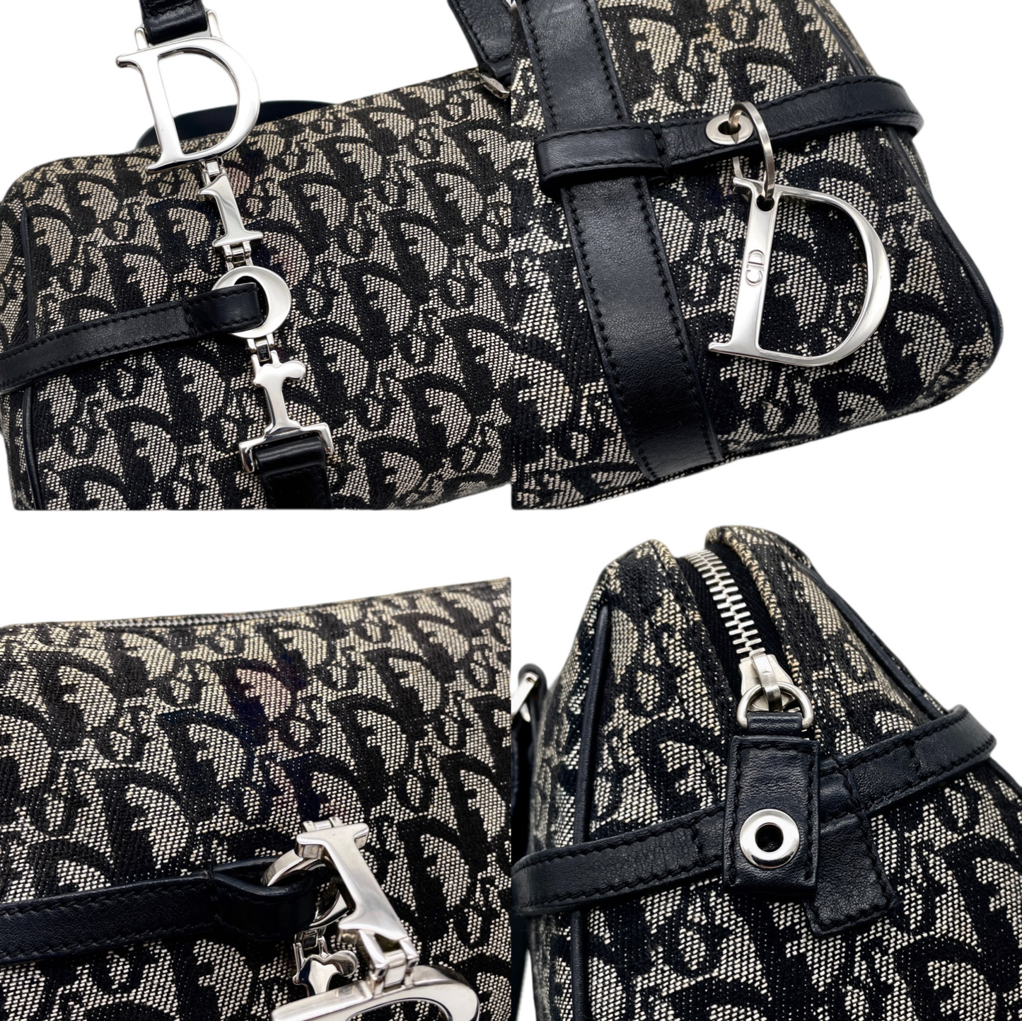 RARE☆☆☆CHRISTIAN DIOR Trotter Dior Chain Shoulder D Pendant Bowling Bag Navy &amp; Silver