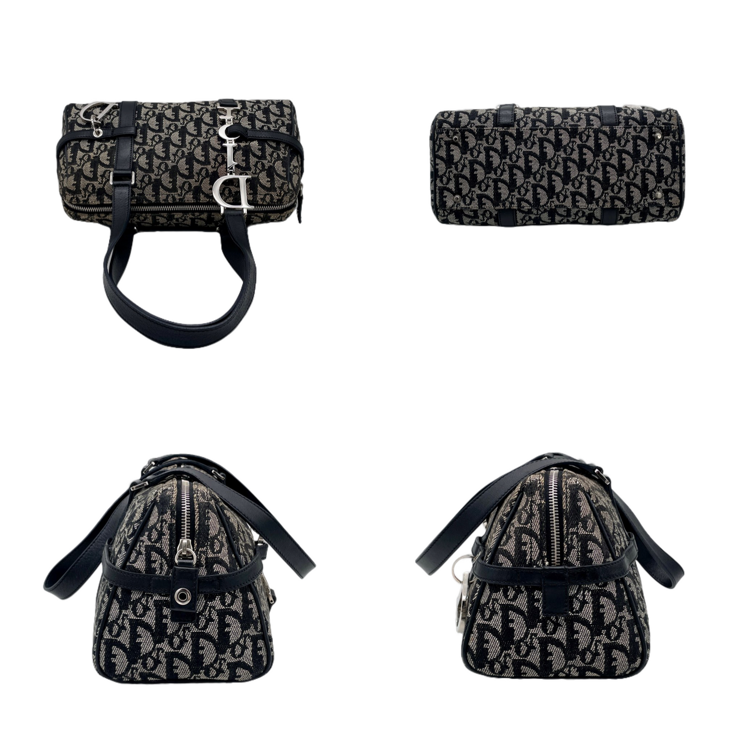 RARE☆☆☆CHRISTIAN DIOR Trotter Dior Chain Shoulder D Pendant Bowling Bag Navy &amp; Silver