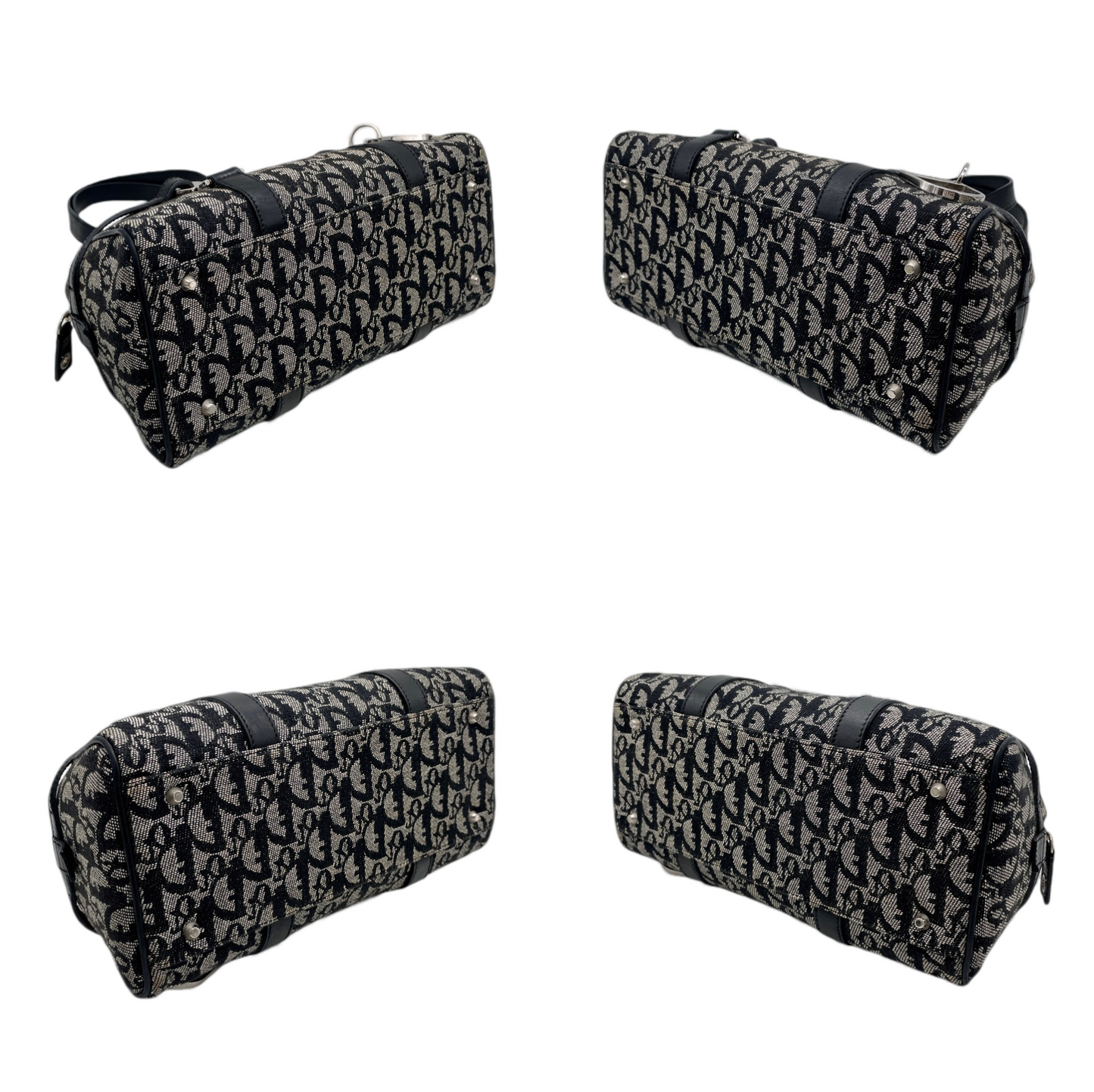 RARE☆☆☆CHRISTIAN DIOR Trotter Dior Chain Shoulder D Pendant Bowling Bag Navy &amp; Silver