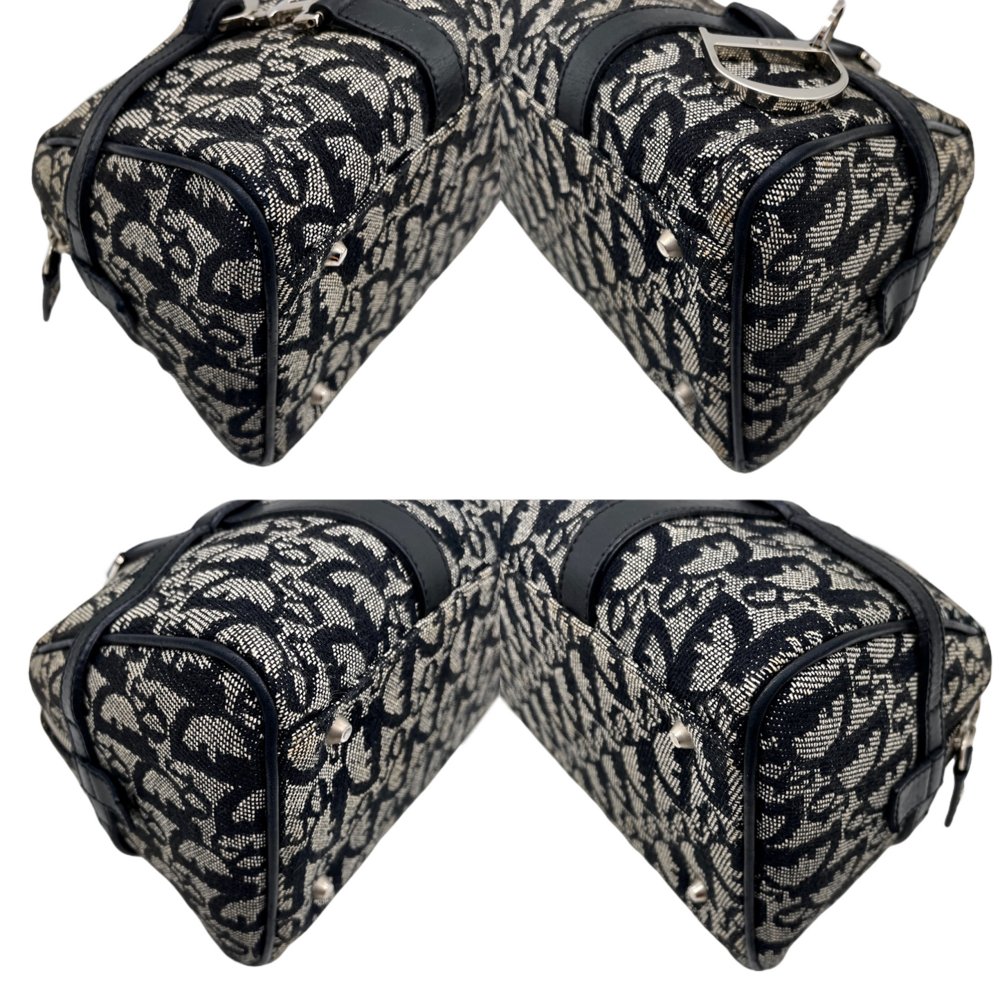 RARE☆☆☆CHRISTIAN DIOR Trotter Dior Chain Shoulder D Pendant Bowling Bag Navy &amp; Silver