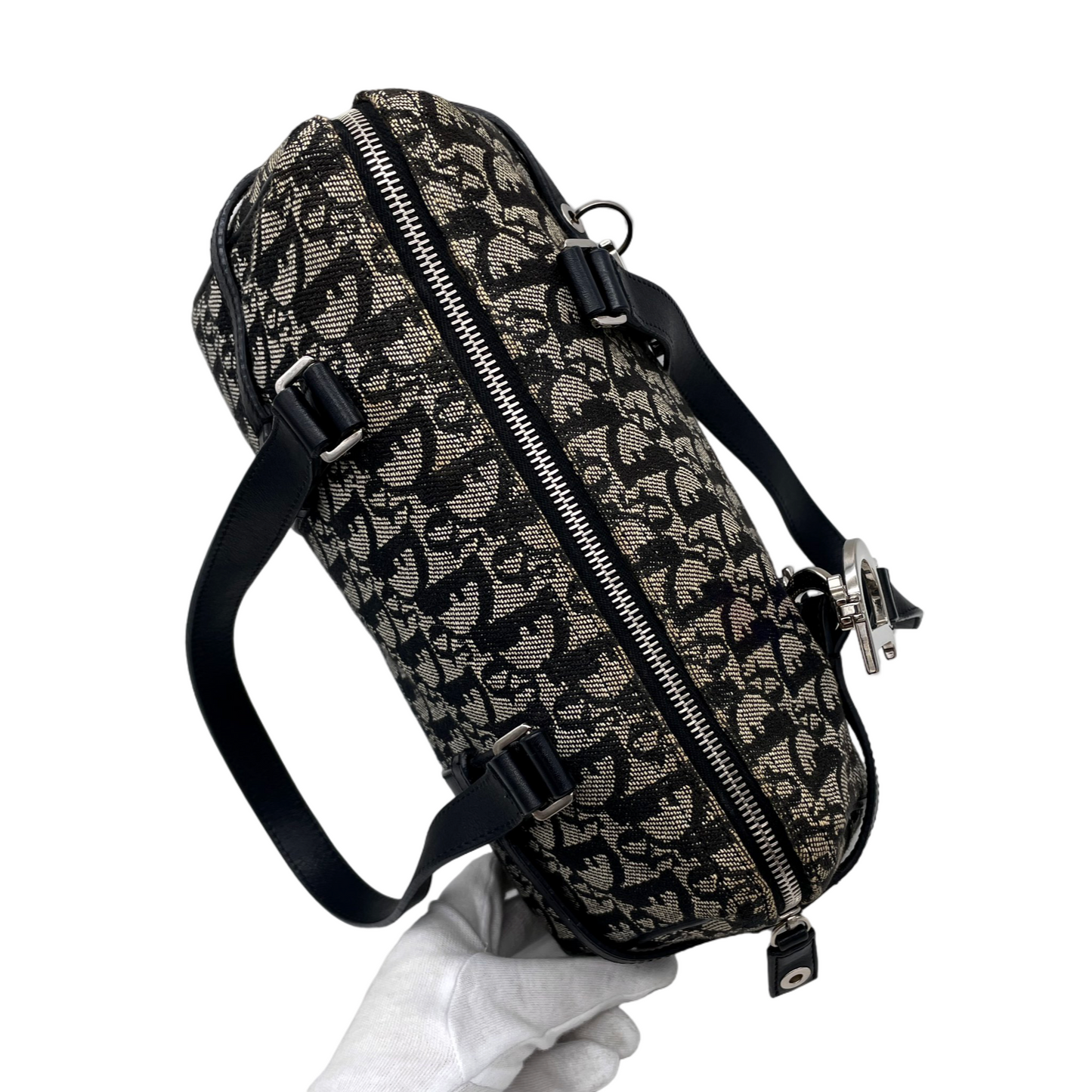 RARE☆☆☆CHRISTIAN DIOR Trotter Dior Chain Shoulder D Pendant Bowling Bag Navy &amp; Silver