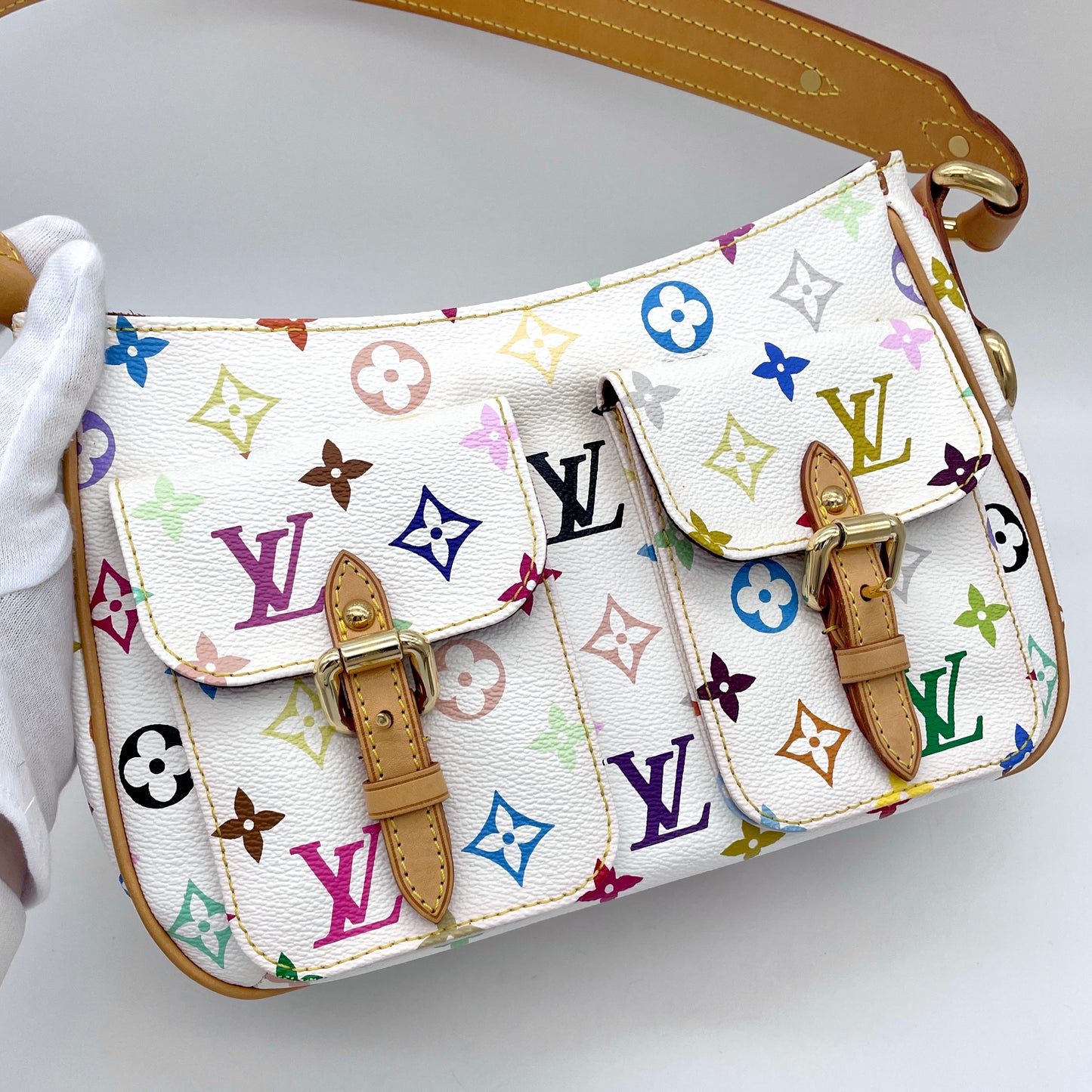 罕见☆☆LOUIS VUITTON Monogram Multicolor Lodge PM M40053 白色