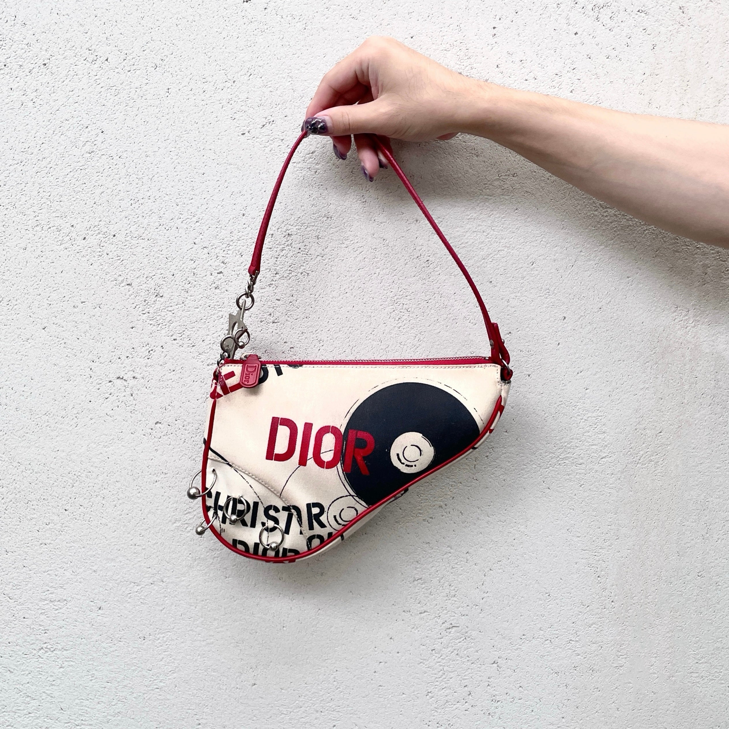 RARECHRISTIAN DIOR 2004 Hardcore Canvas & Leather Record Motif Sa