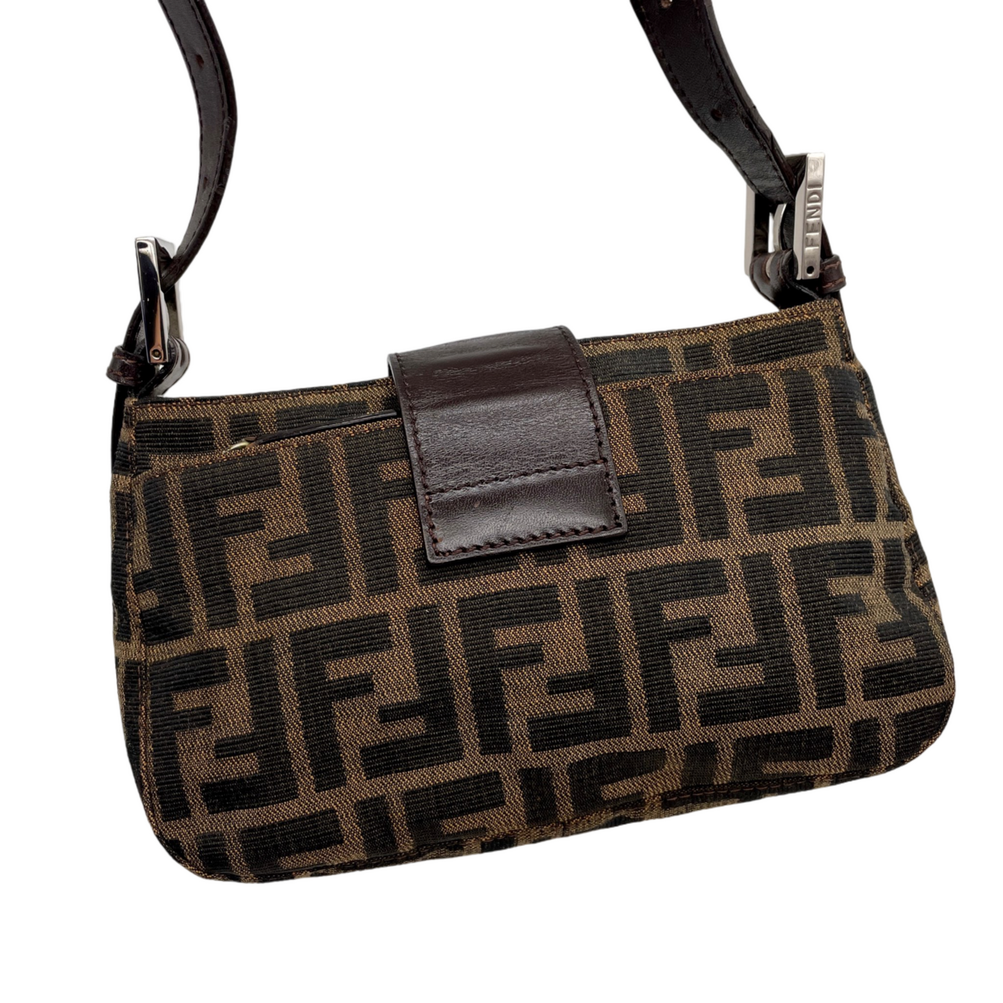 RARE☆☆☆FENDI Zucca Canvas Mini Mamma Baguette Shoulder Bag Brown &amp; Silver