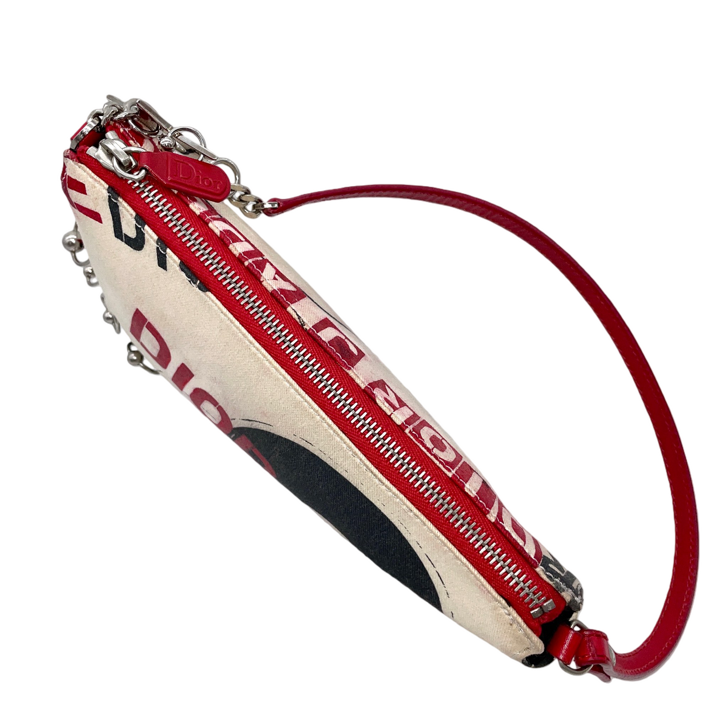 RARE★★★★★CHRISTIAN DIOR 2004 Hardcore Canvas & Leather Record Motif Saddle Handbag Small White & Red